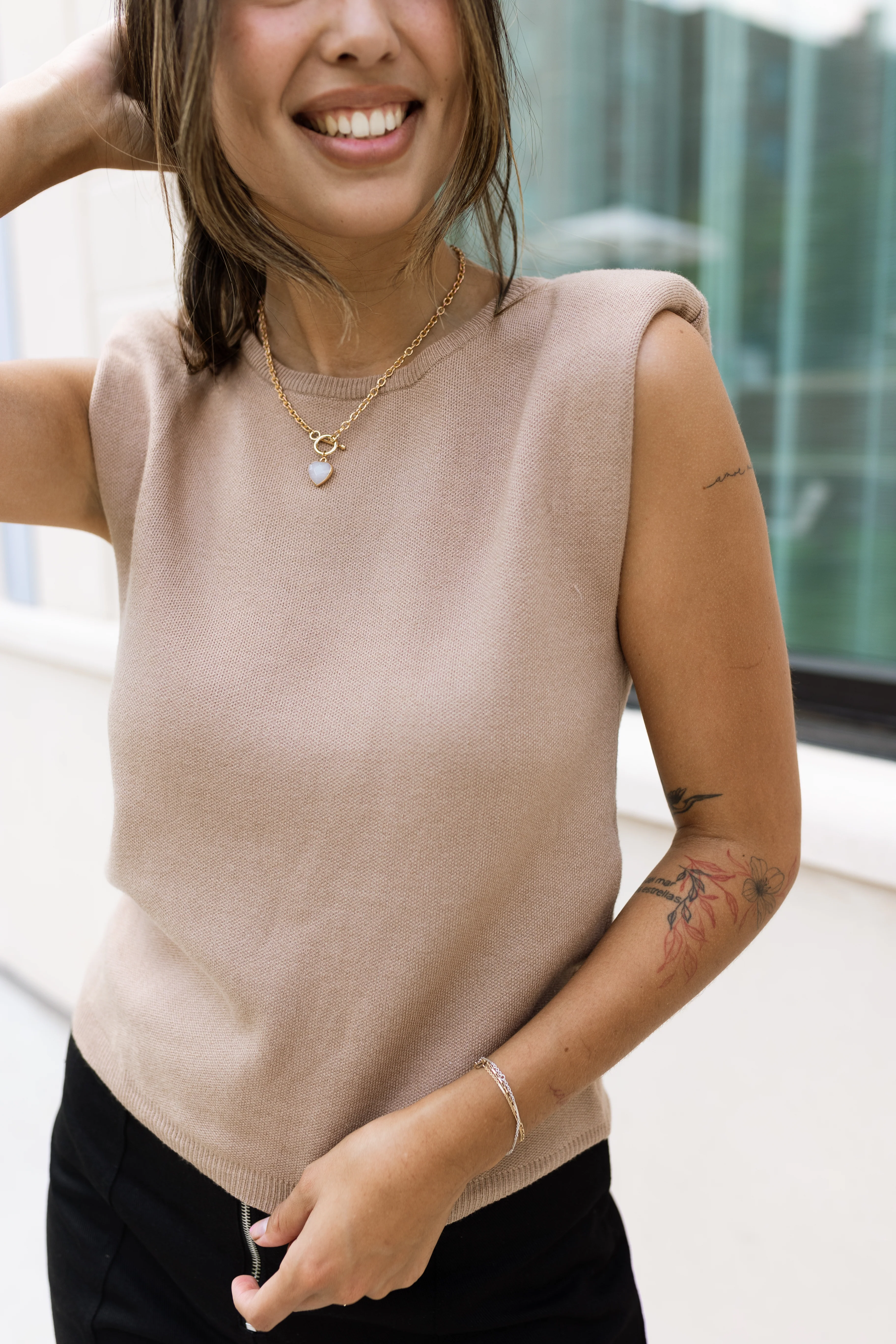 Cecilia Taupe Padded Shoulder Tank - Image 2