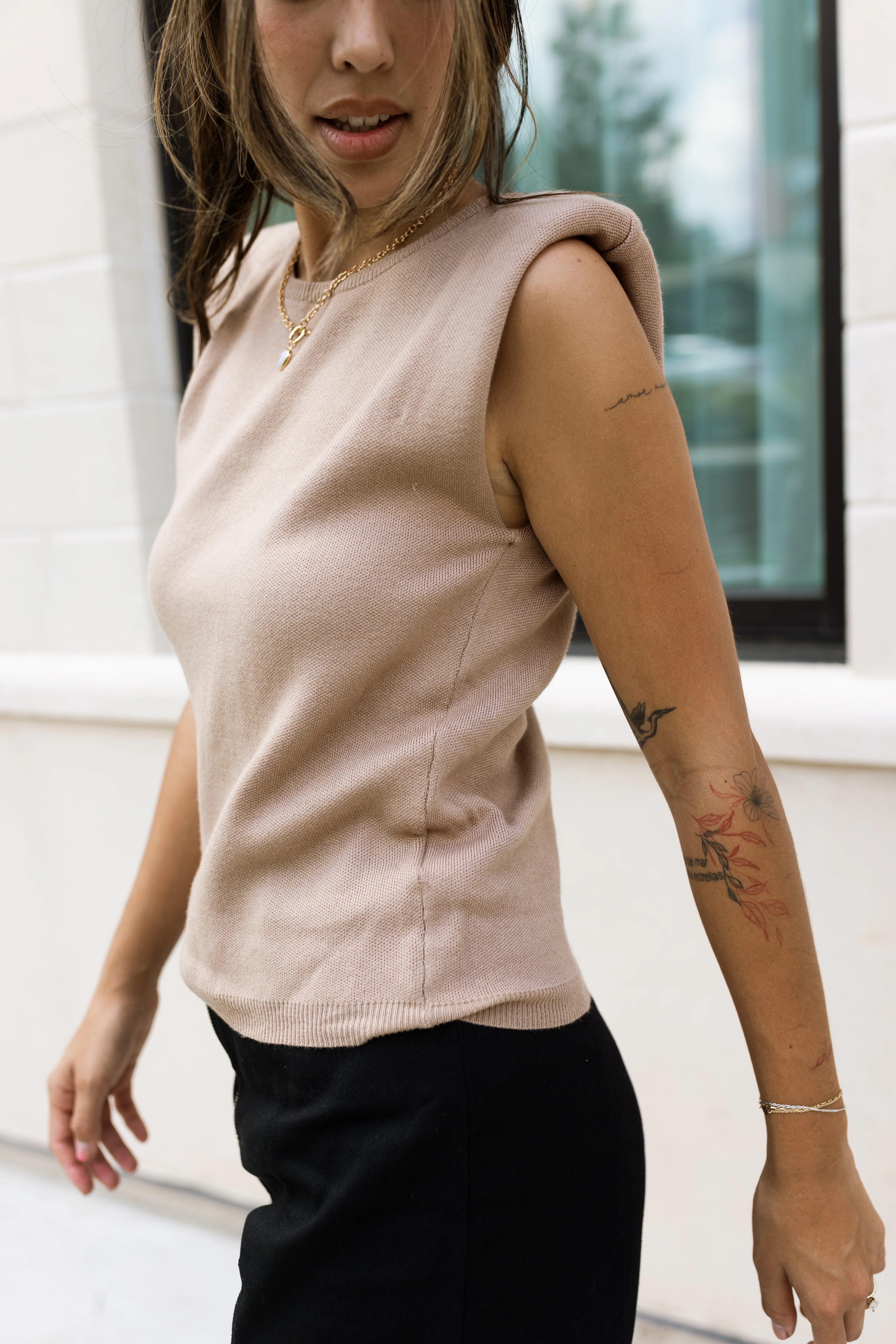 Cecilia Taupe Padded Shoulder Tank - Image 3