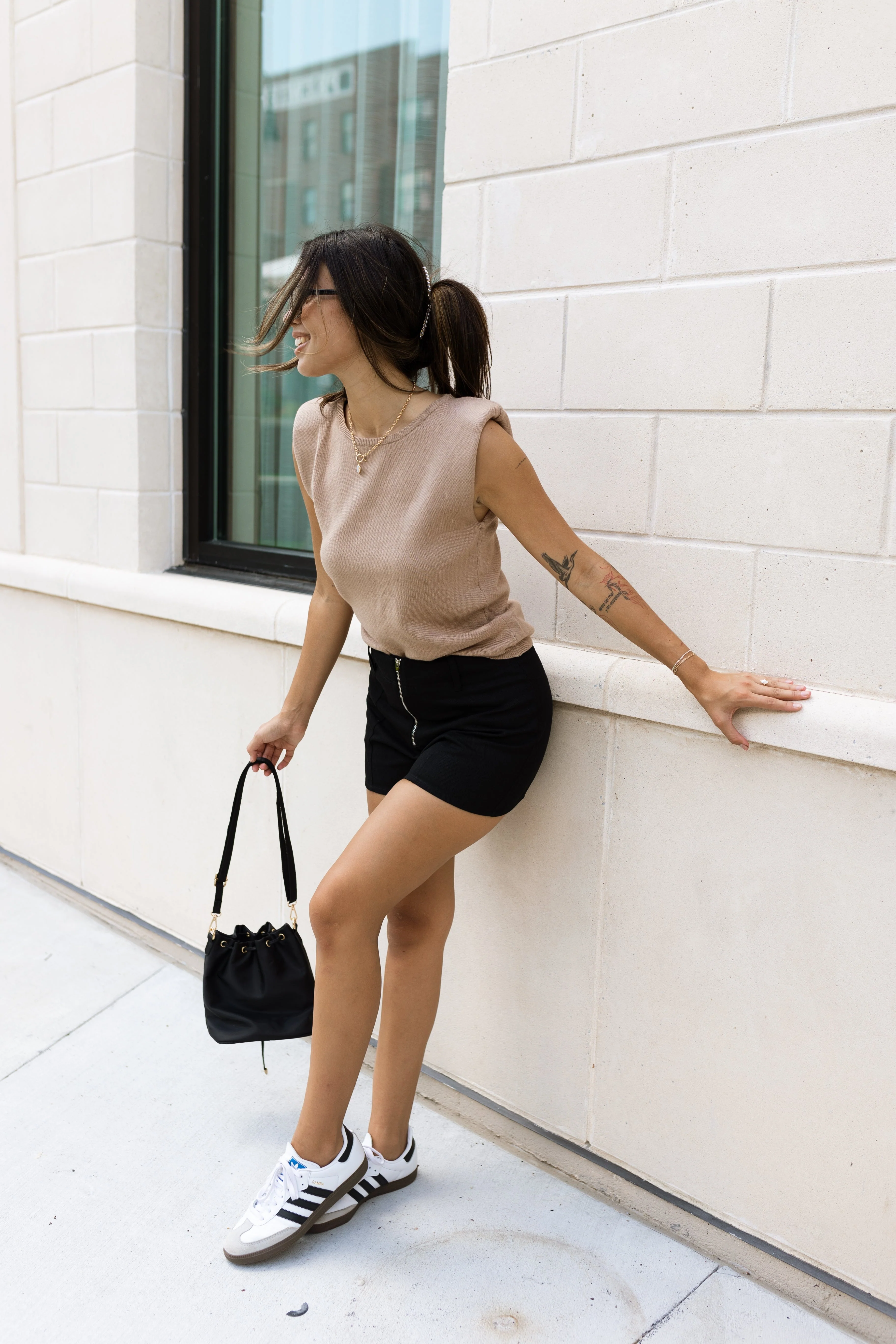Cecilia Taupe Padded Shoulder Tank - Image 5