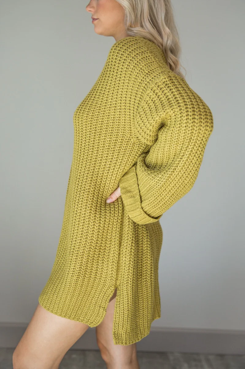 Celeste Chartreuse Long Sleeve Sweater Dress - Image 4