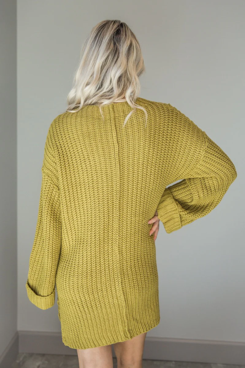 Celeste Chartreuse Long Sleeve Sweater Dress - Image 6