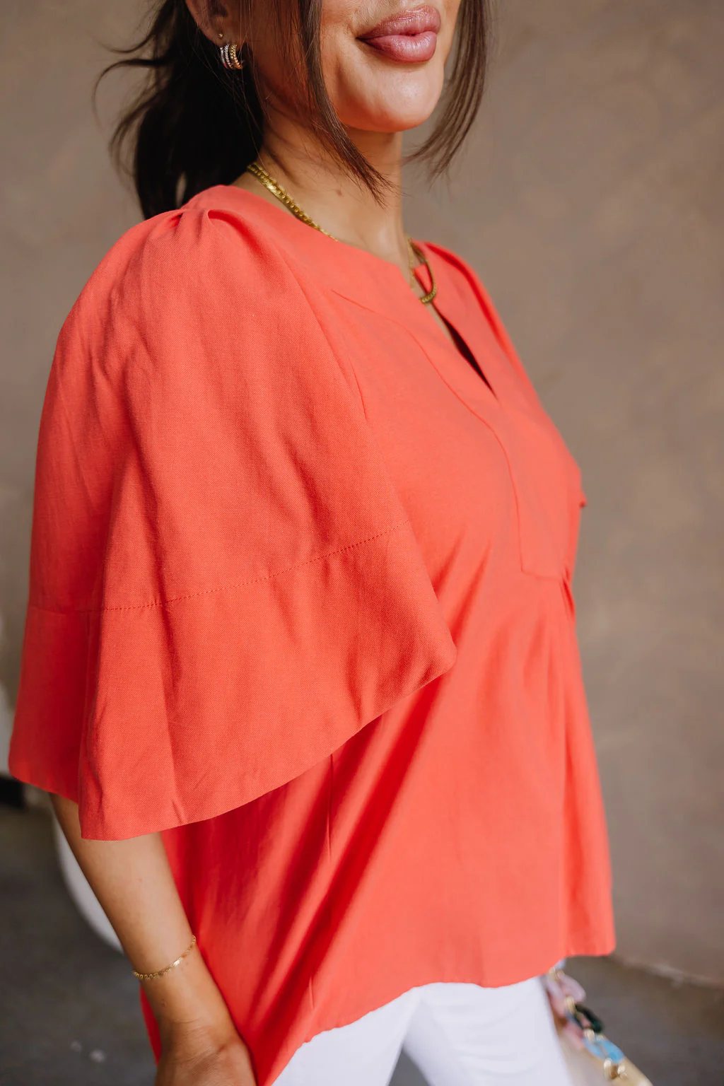 Celeste Coral Pleated Short Sleeve Top - Image 7