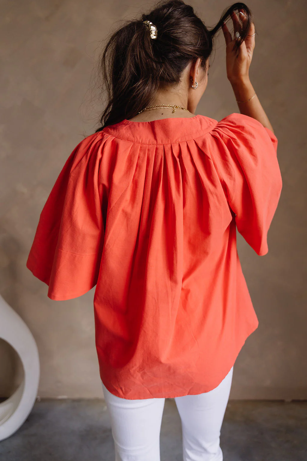 Celeste Coral Pleated Short Sleeve Top - Image 9