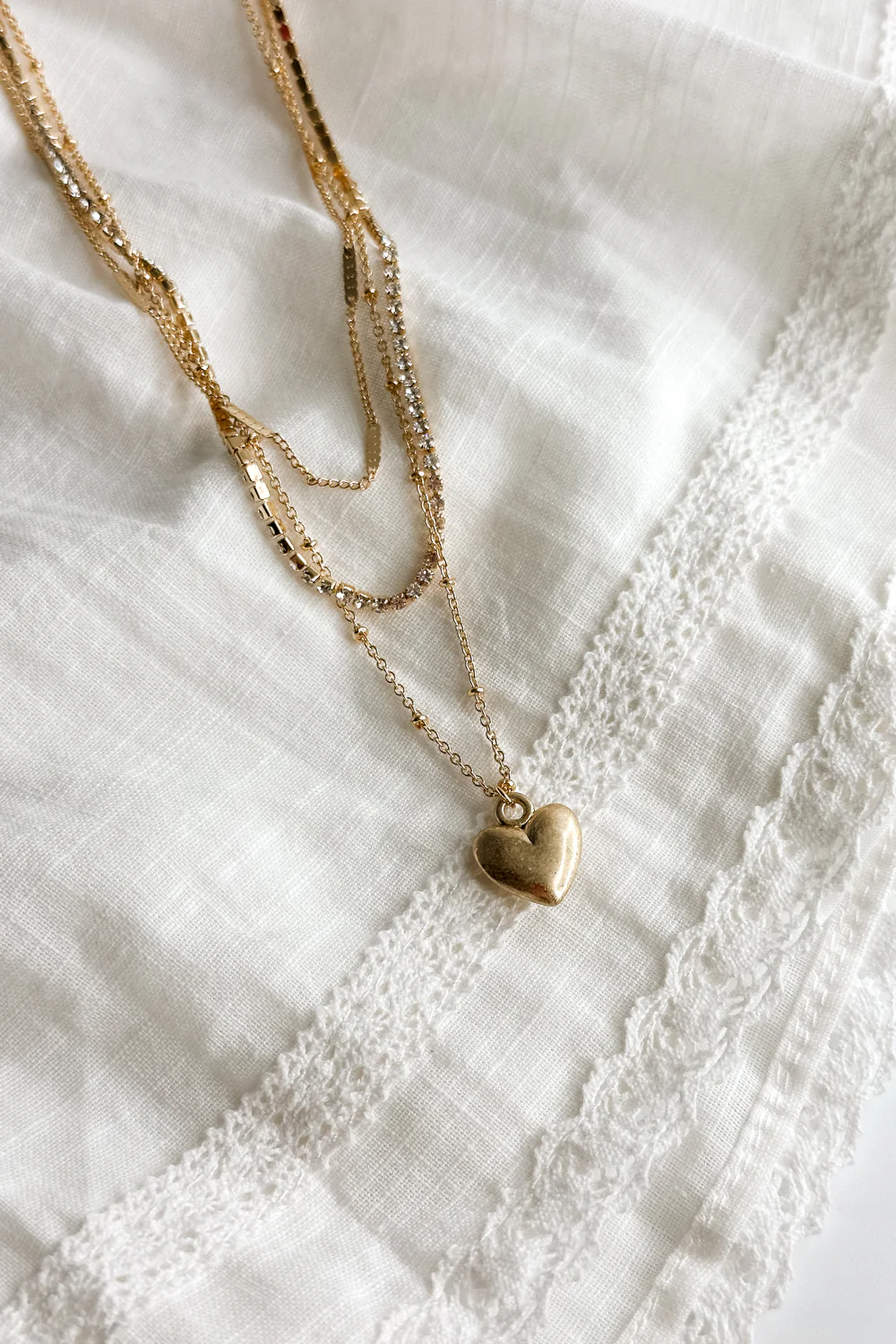 Celeste Gold Triple Layer Chain Heart Necklace