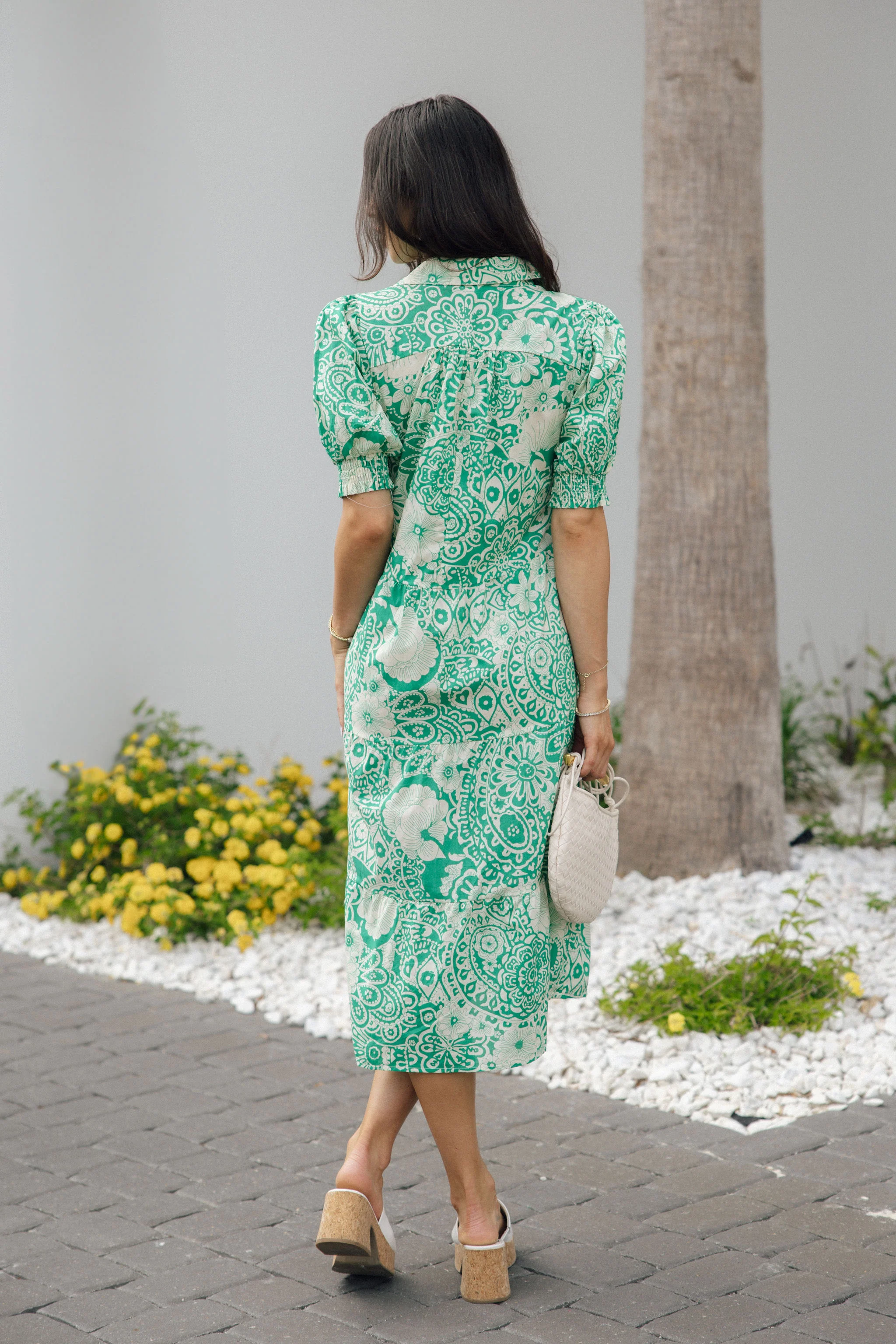 Celeste Green & Cream Floral Paisley Midi Dress - Image 4
