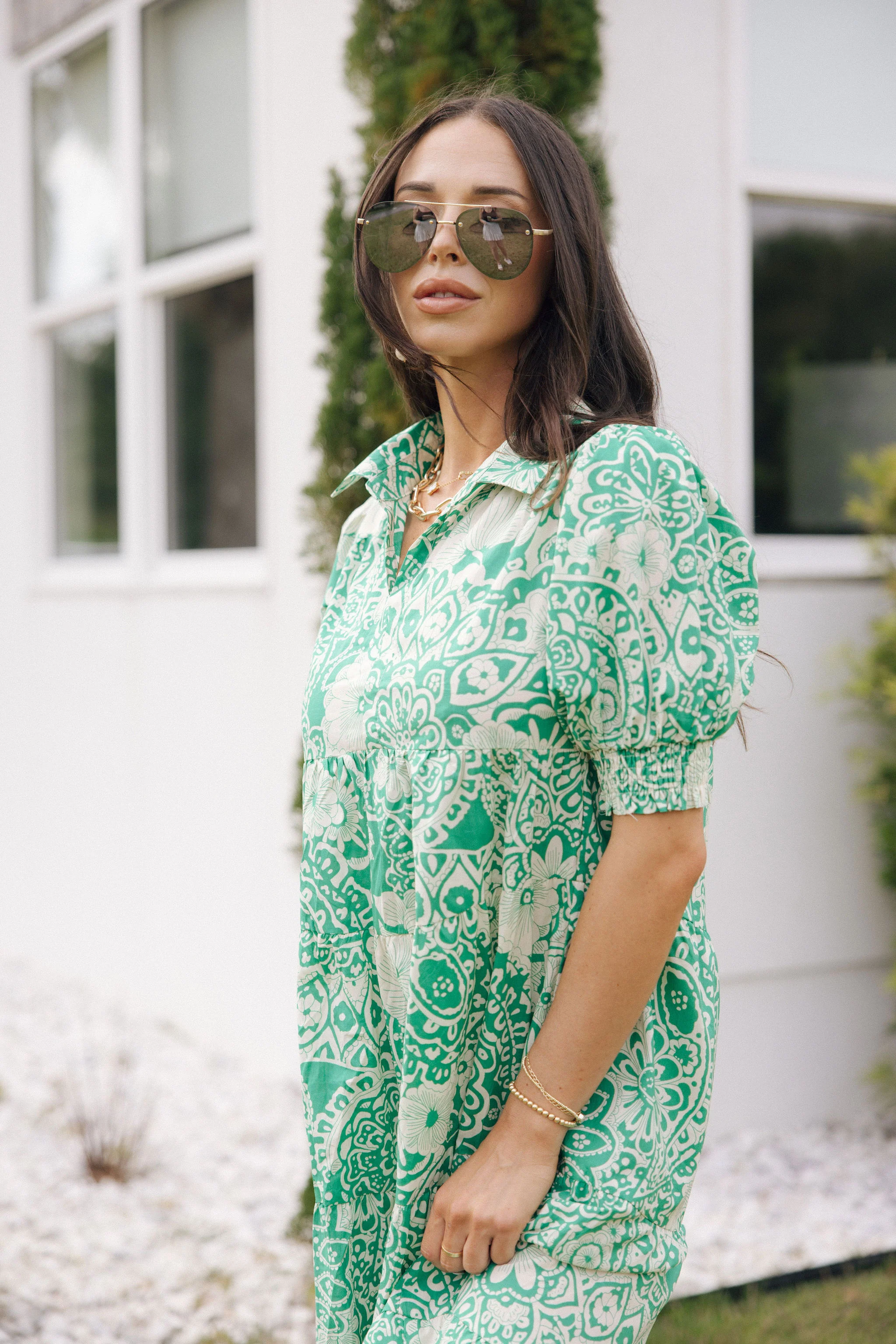 Celeste Green & Cream Floral Paisley Midi Dress - Image 5