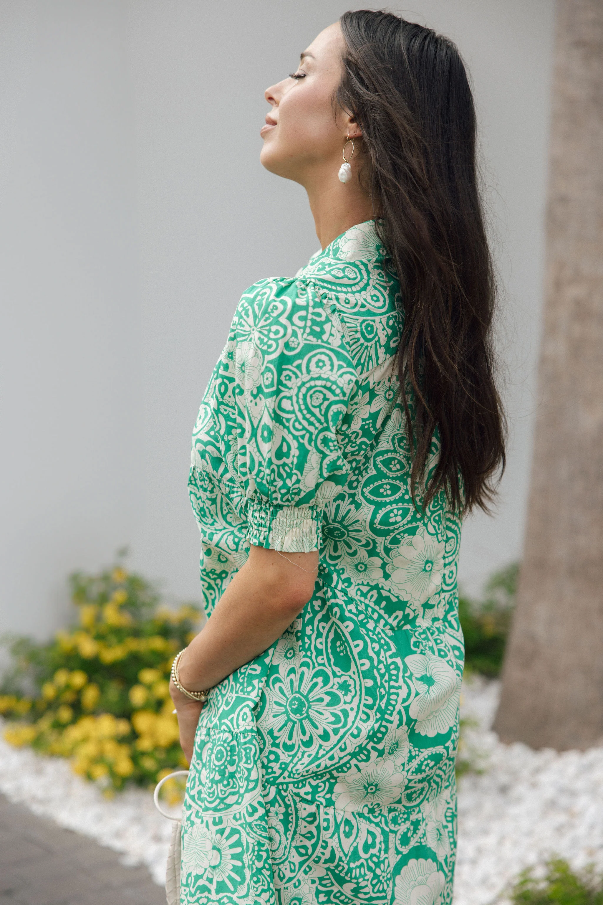 Celeste Green & Cream Floral Paisley Midi Dress - Image 6
