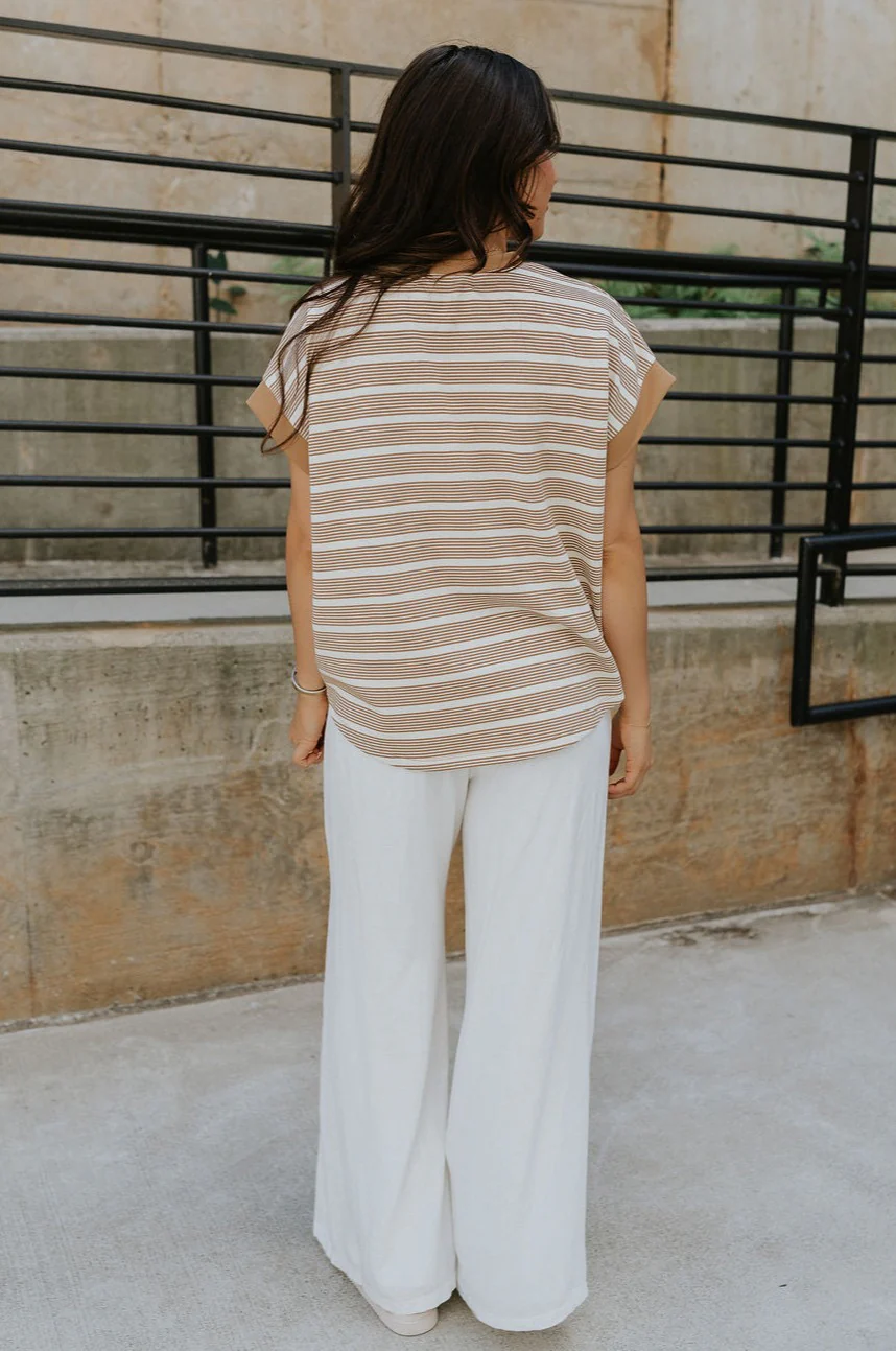 Celeste Taupe & White Stripe Short Sleeve Top - Image 6