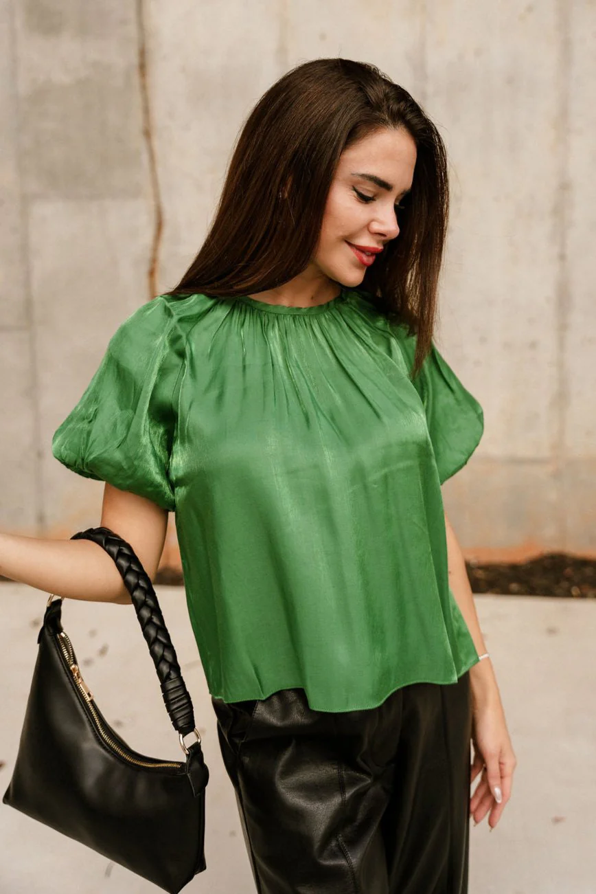 Celia Green Shimmer Puff Sleeve Top