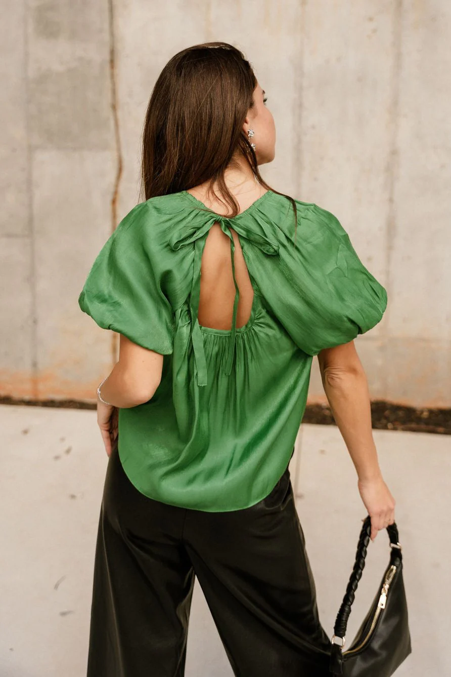 Celia Green Shimmer Puff Sleeve Top - Image 5