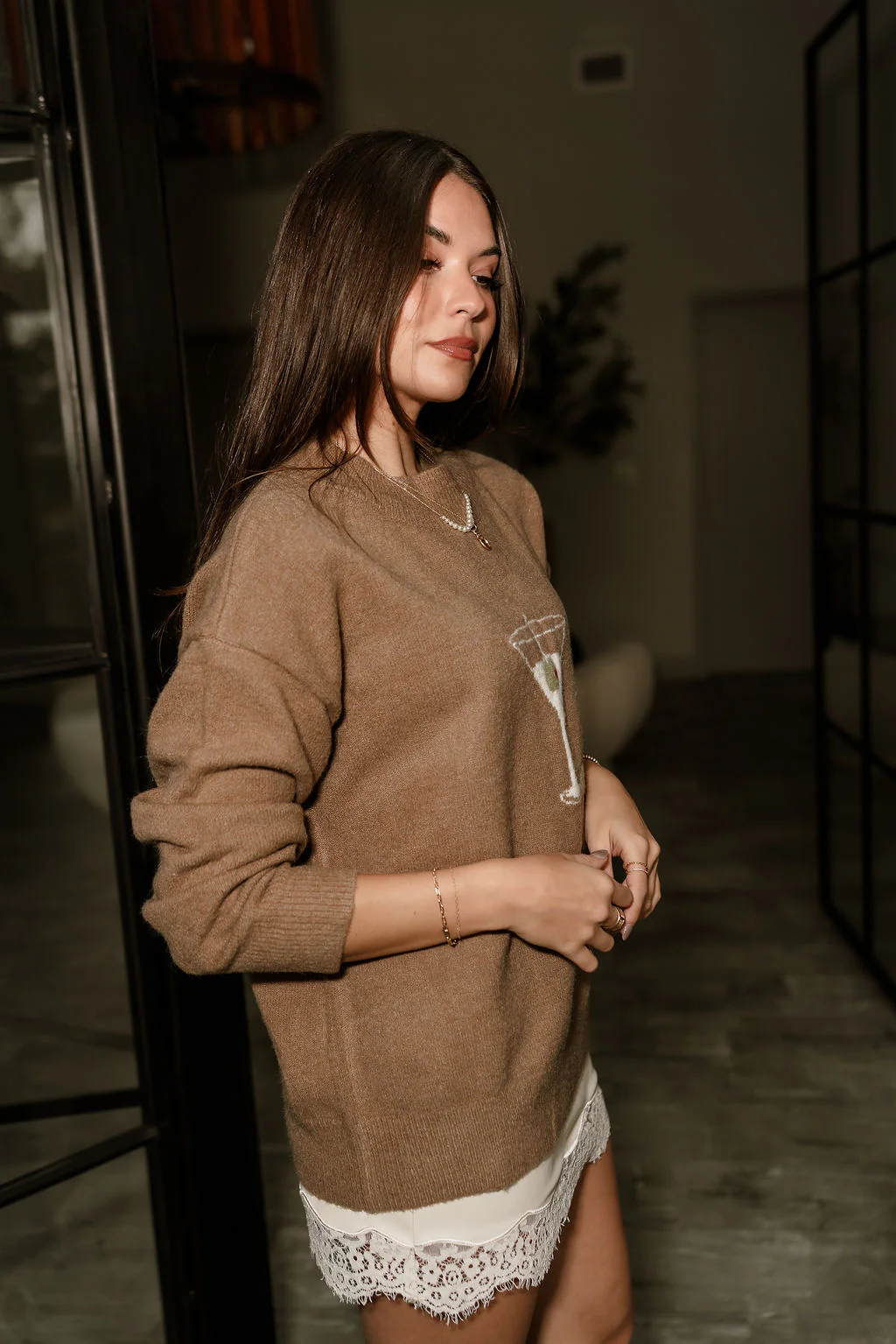 Celina Taupe Martini & Olives Knit Sweater - Image 4