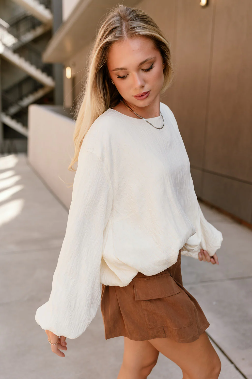 Celine Cream Bubble Long Sleeve Top - Image 2