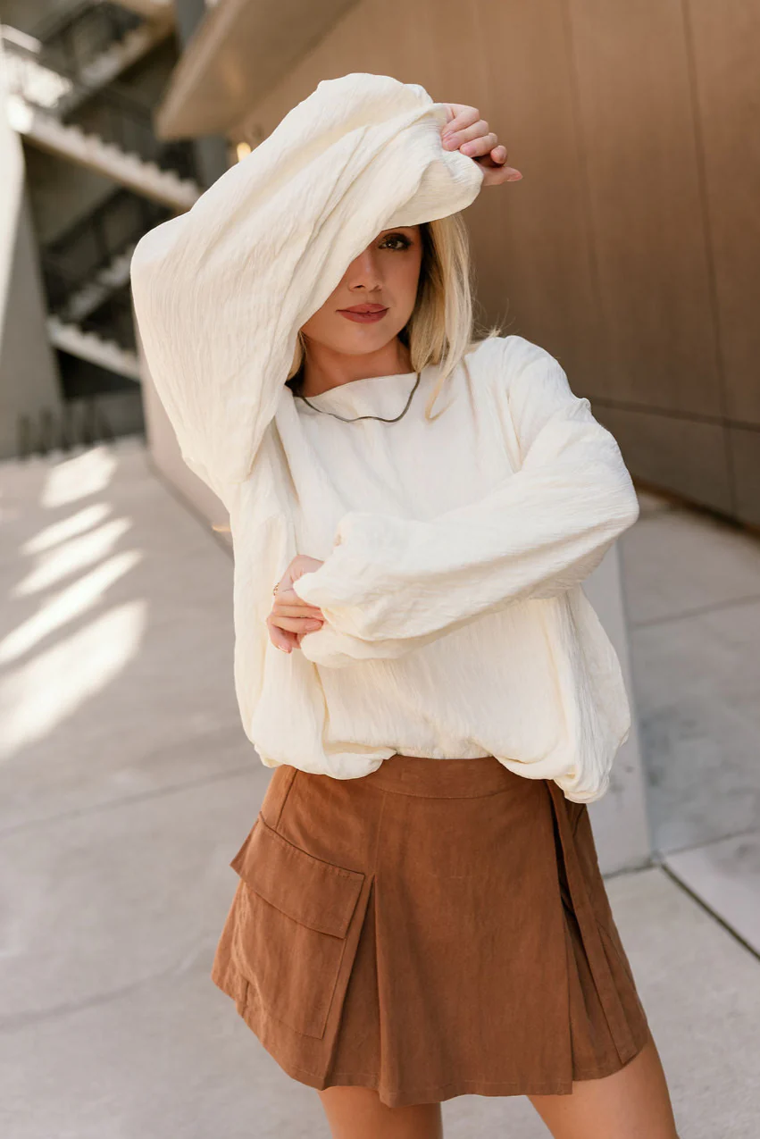Celine Cream Bubble Long Sleeve Top - Image 3