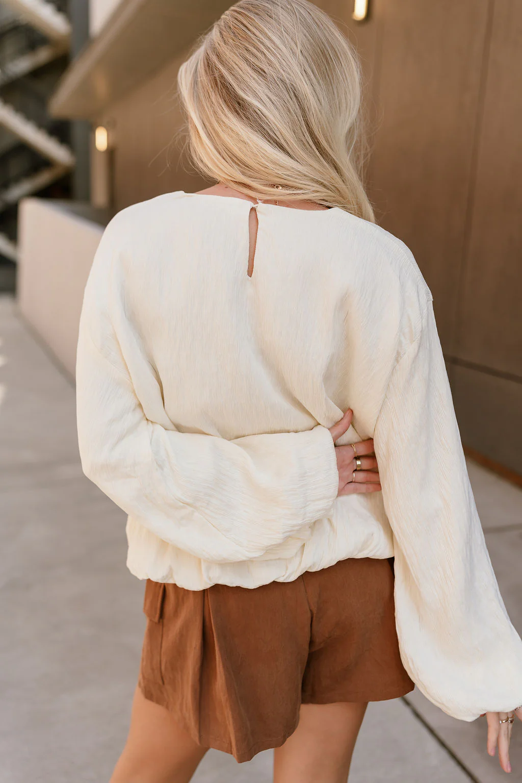 Celine Cream Bubble Long Sleeve Top - Image 4
