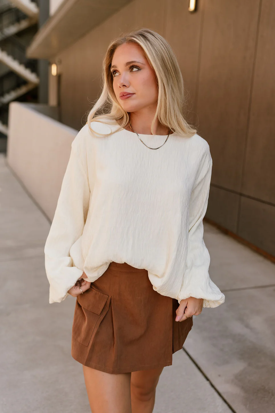 Celine Cream Bubble Long Sleeve Top - Image 5