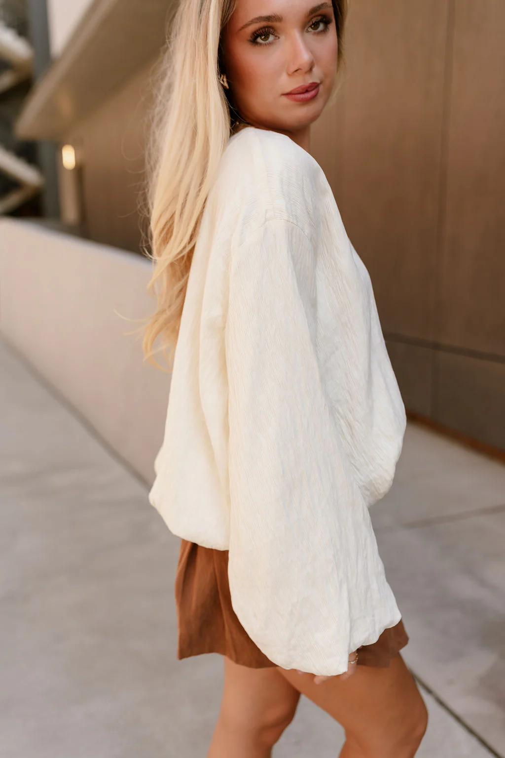 Celine Cream Bubble Long Sleeve Top - Image 6