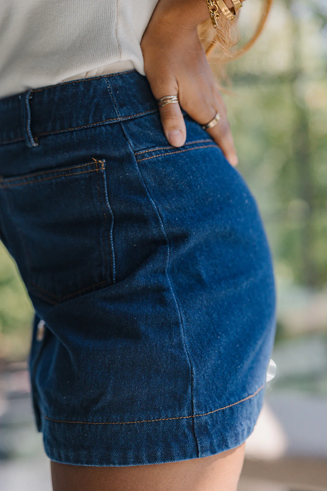 Celine Dark Denim & Gold Buttons Mini Skirt - Image 3