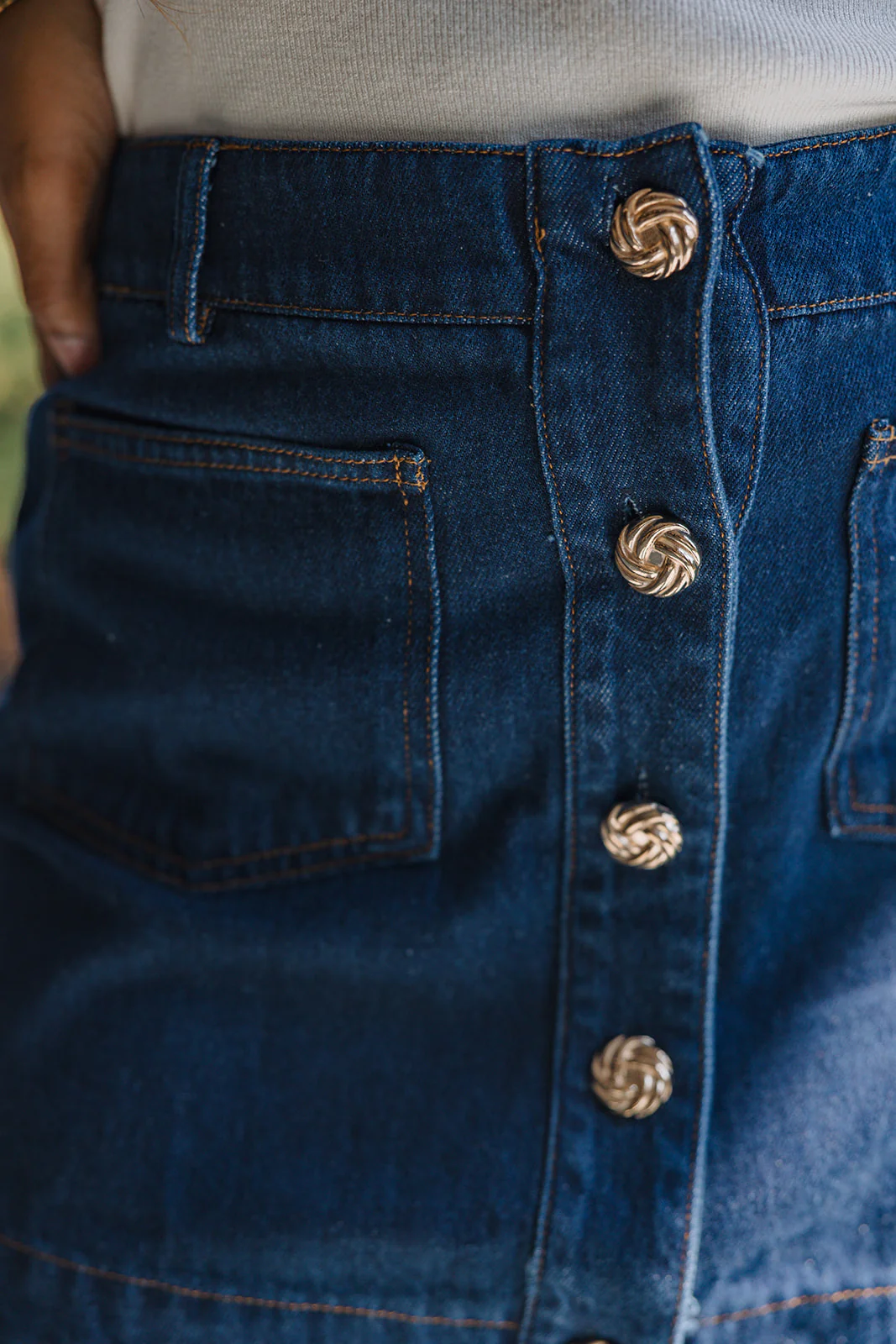 Celine Dark Denim & Gold Buttons Mini Skirt - Image 6