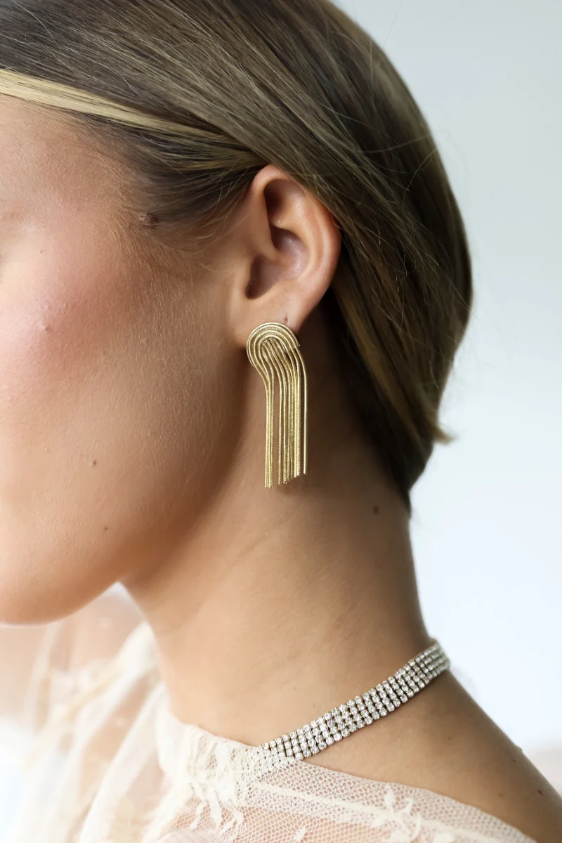 Celine Gold Arch Fringe Earrings - Image 2