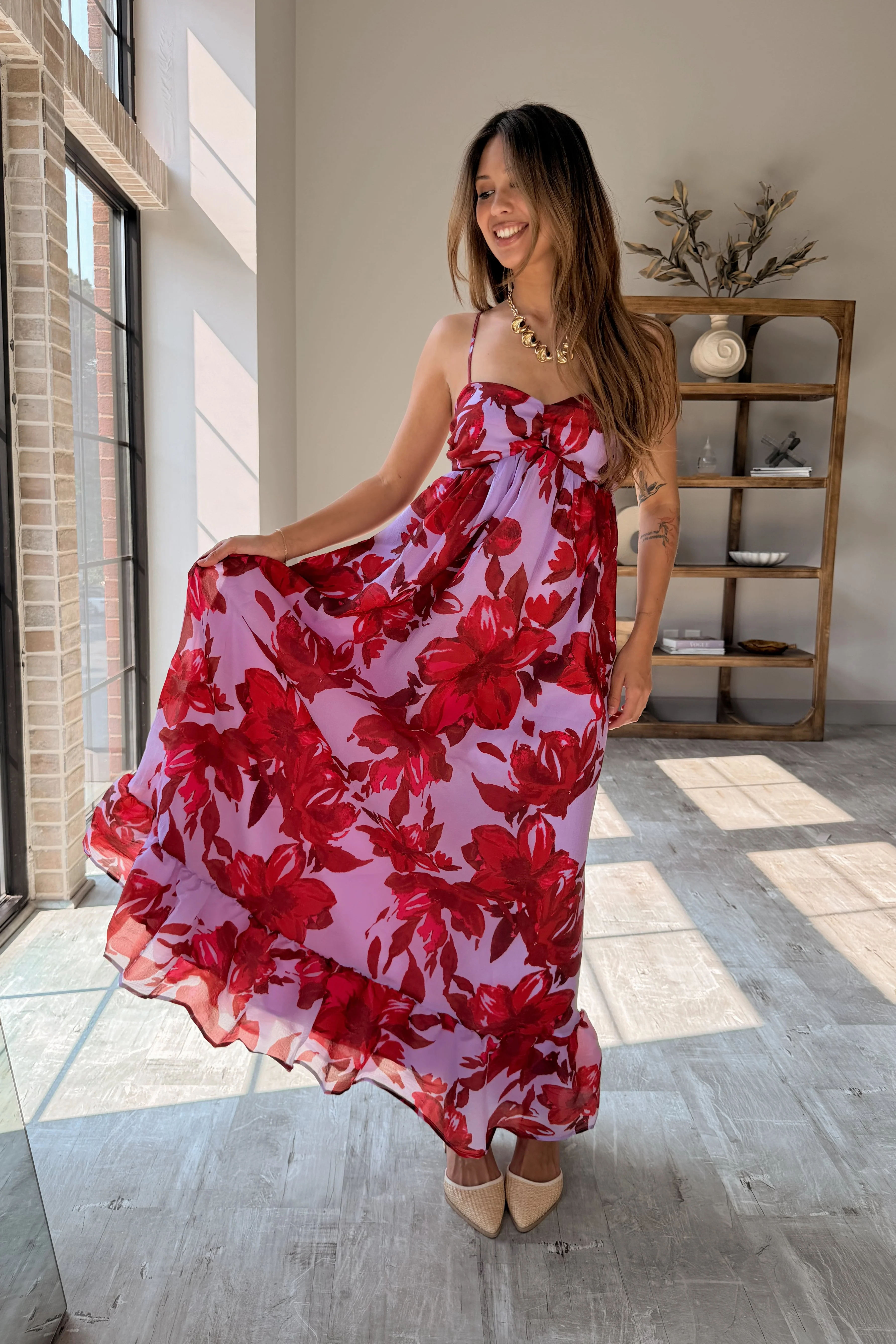 Celine Lavender & Red Floral Midi Dress