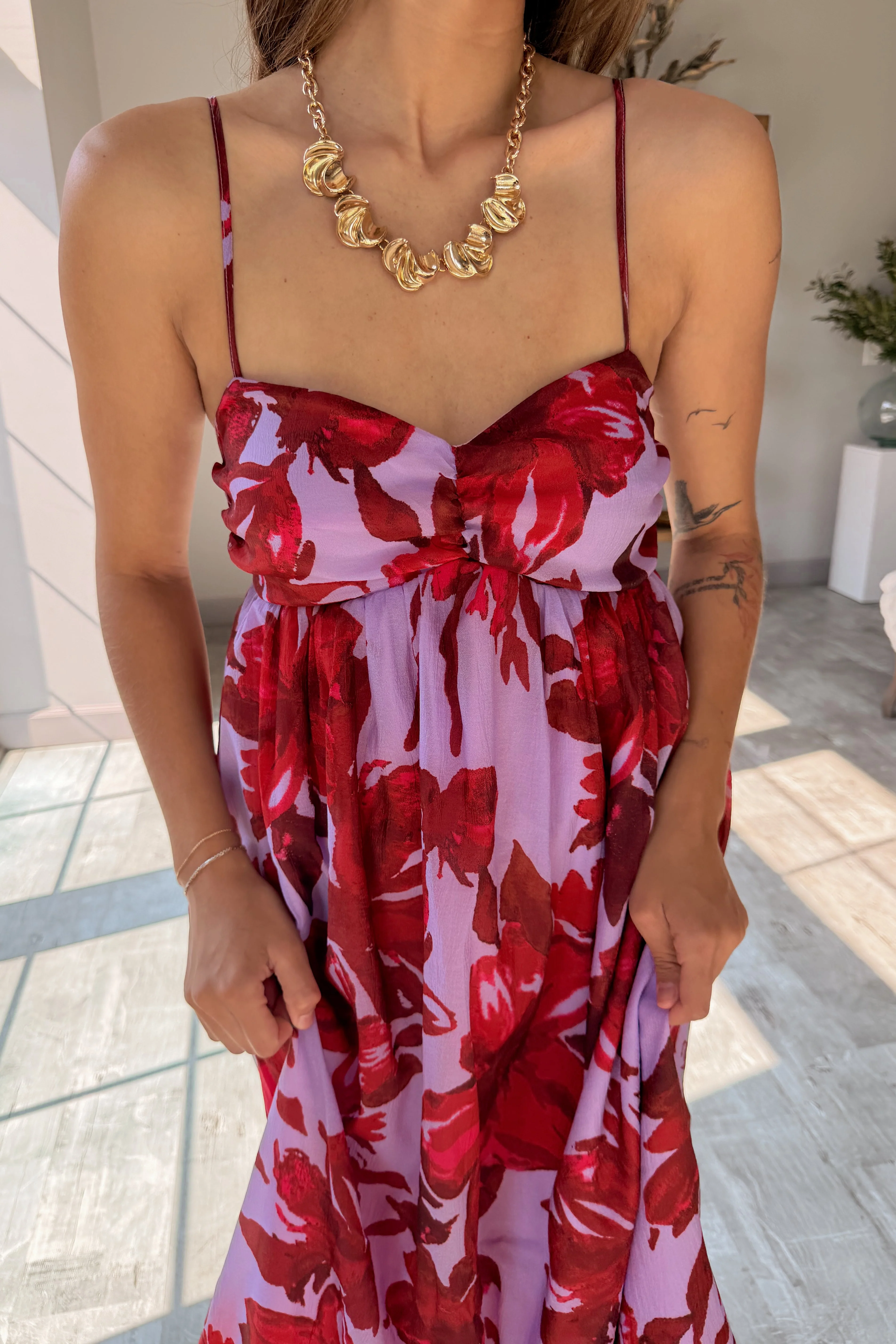 Celine Lavender & Red Floral Midi Dress - Image 2