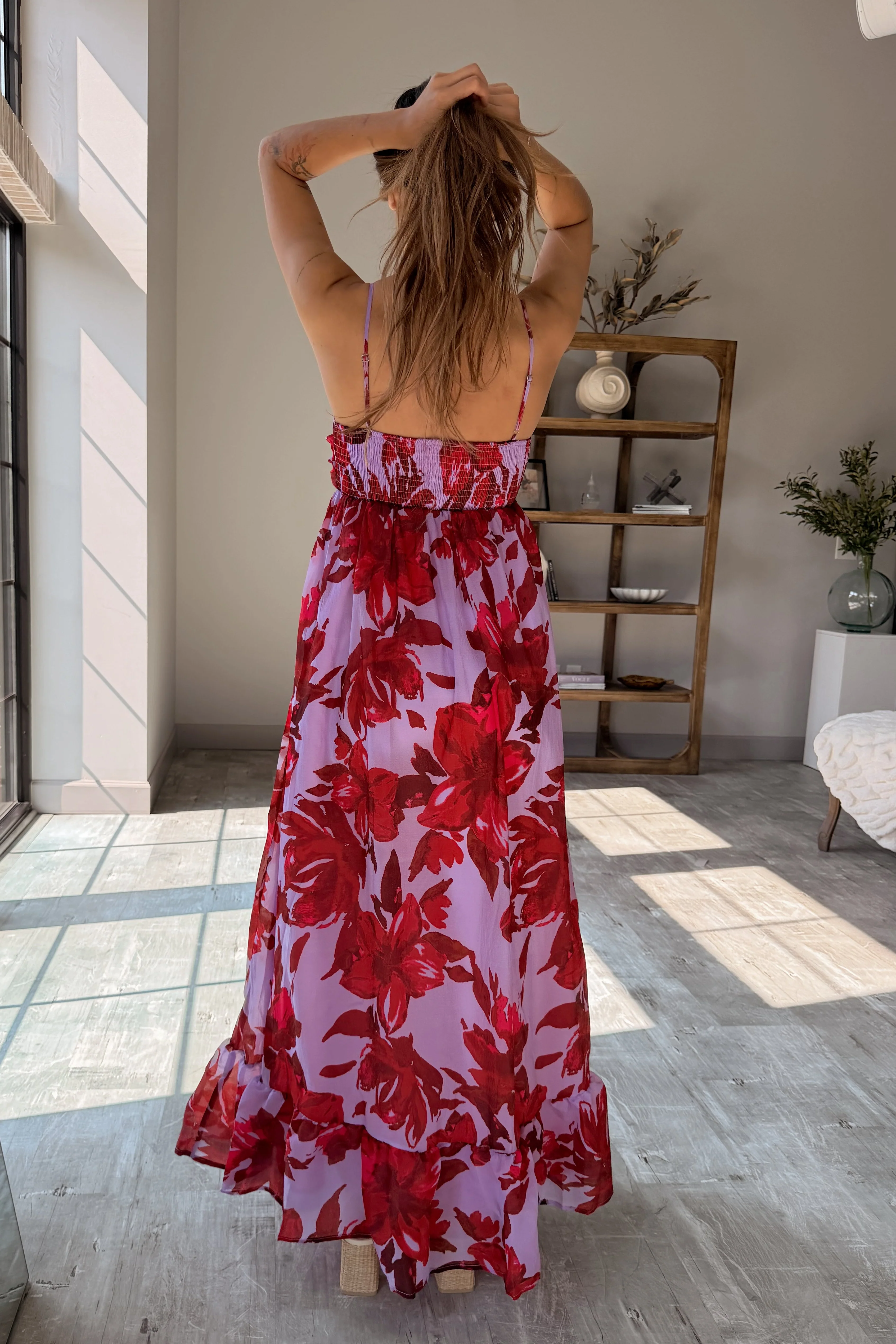 Celine Lavender & Red Floral Midi Dress - Image 4
