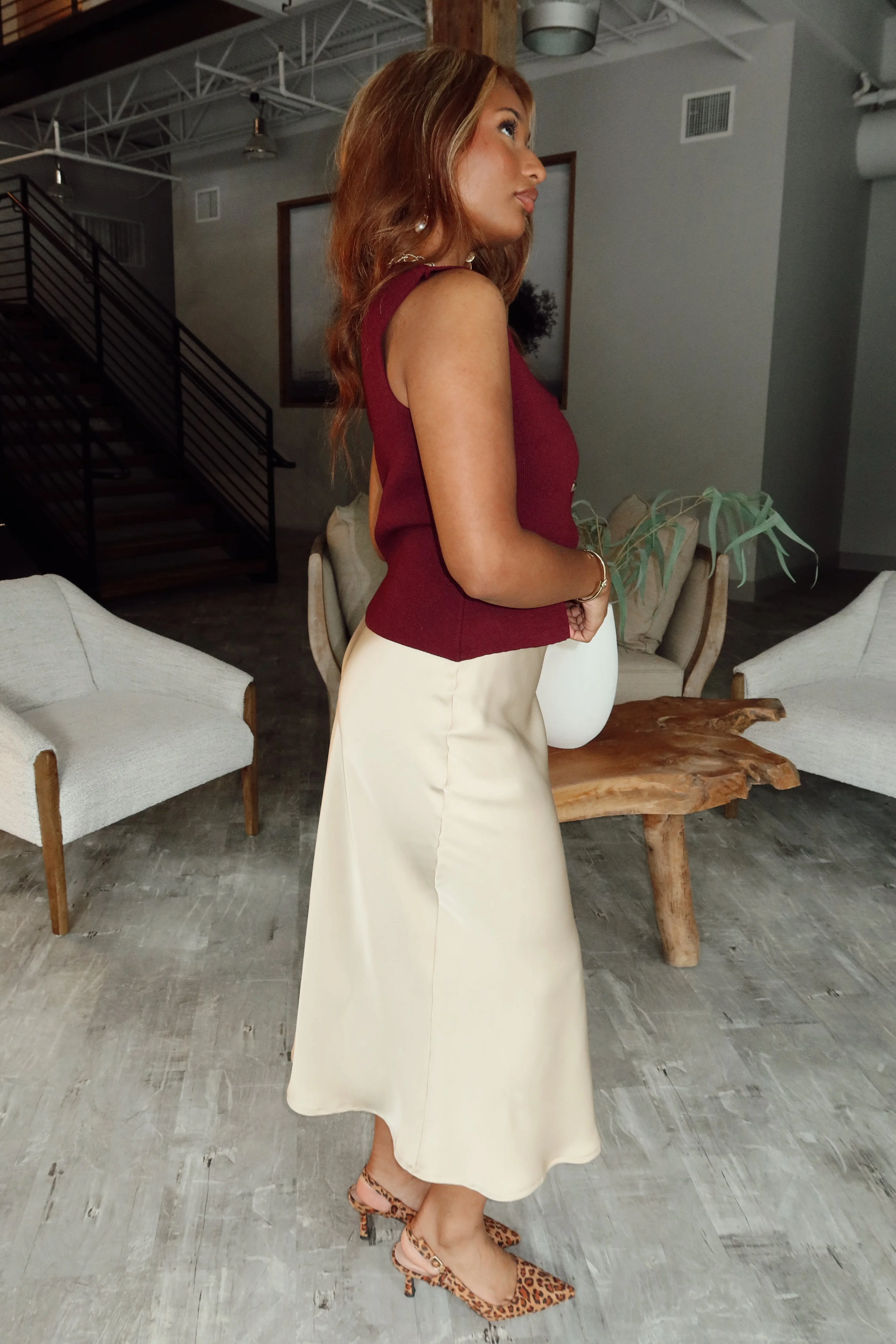Celine Maroon Gold Button-Up Tank - Image 5