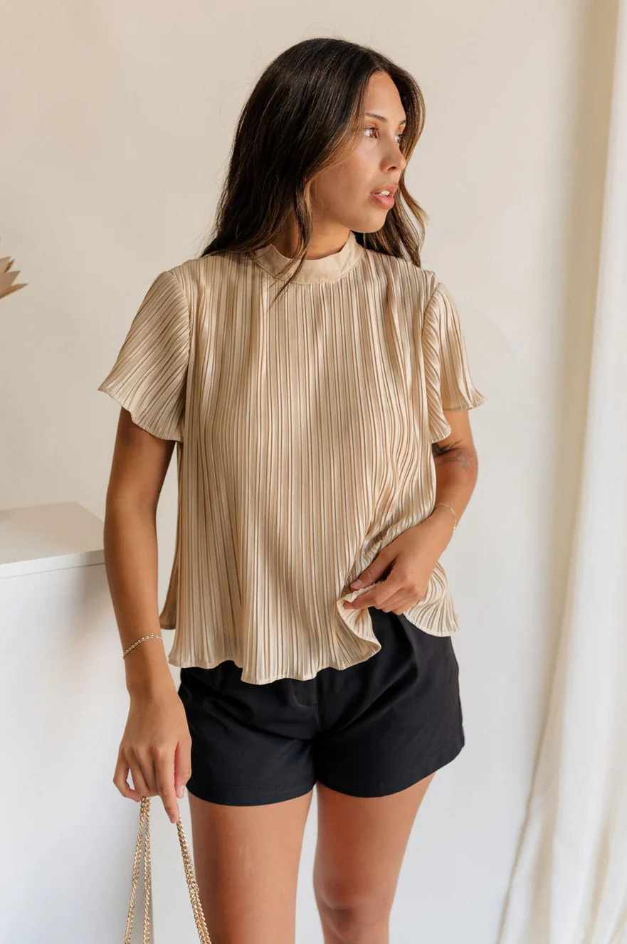 Celine Taupe Pleated Short Sleeve Top - Image 6
