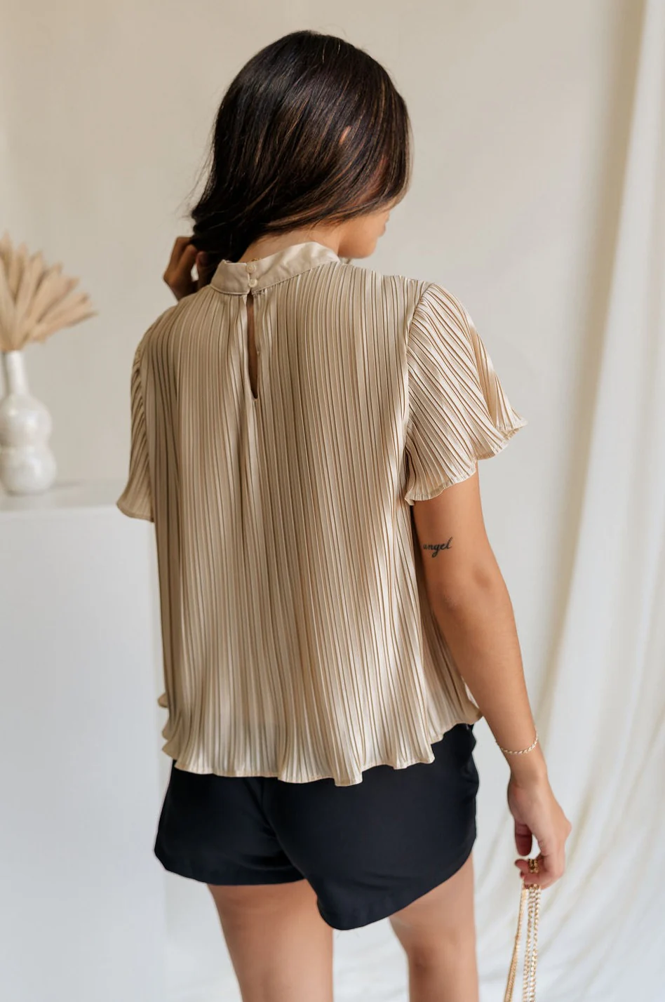 Celine Taupe Pleated Short Sleeve Top - Image 7