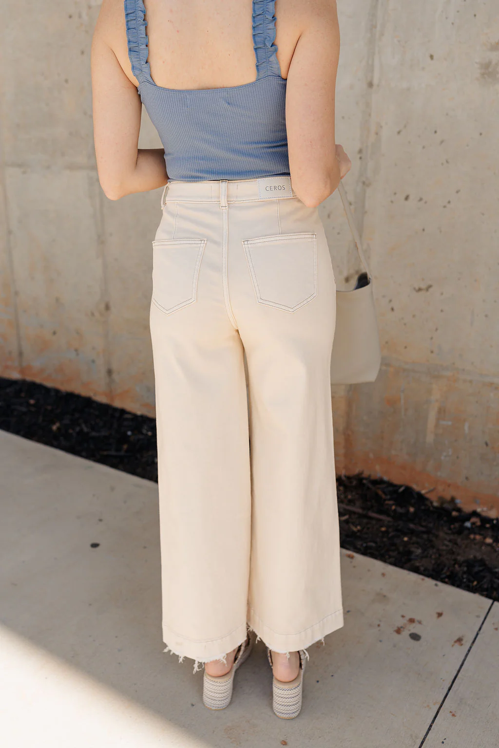 Ceros: Florence Ecru Wide Leg Jeans - Image 4