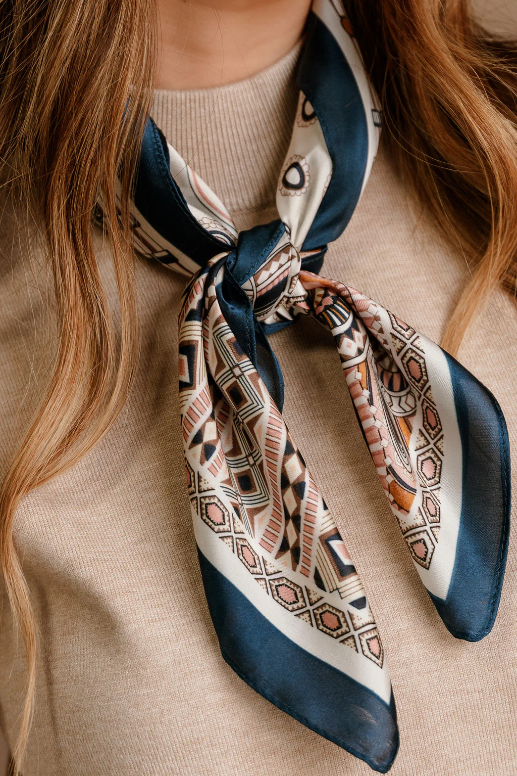 Chandler Navy Multi Tropical Print Satin Scarf