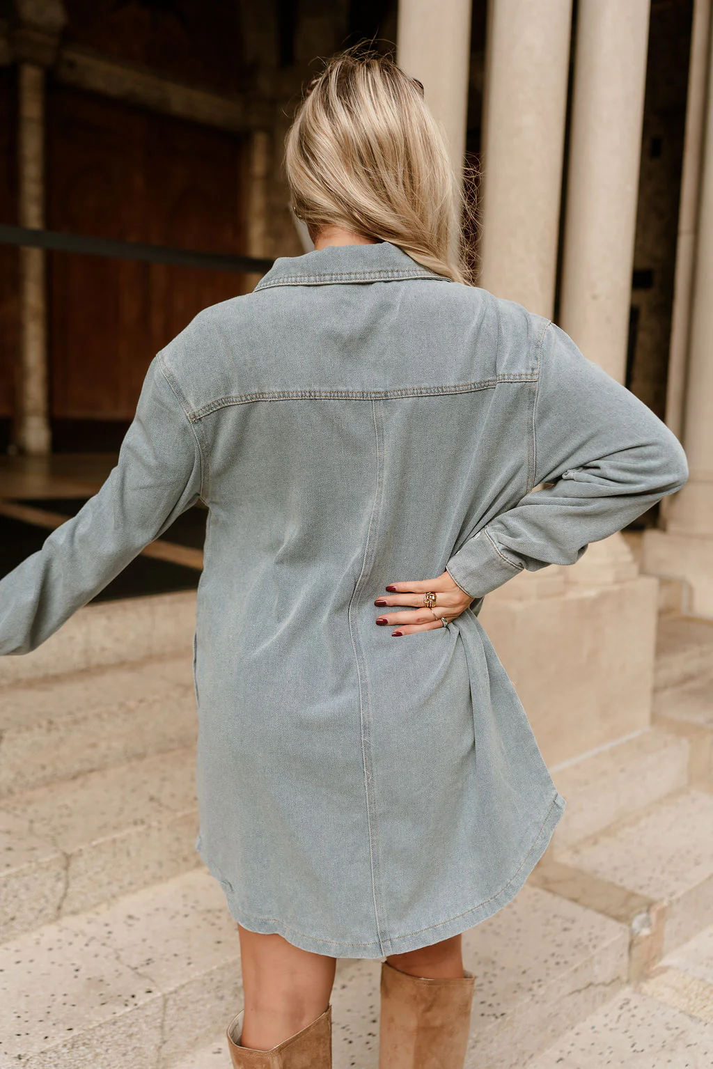 Channing Denim Long Sleeve Mini Dress - Image 4