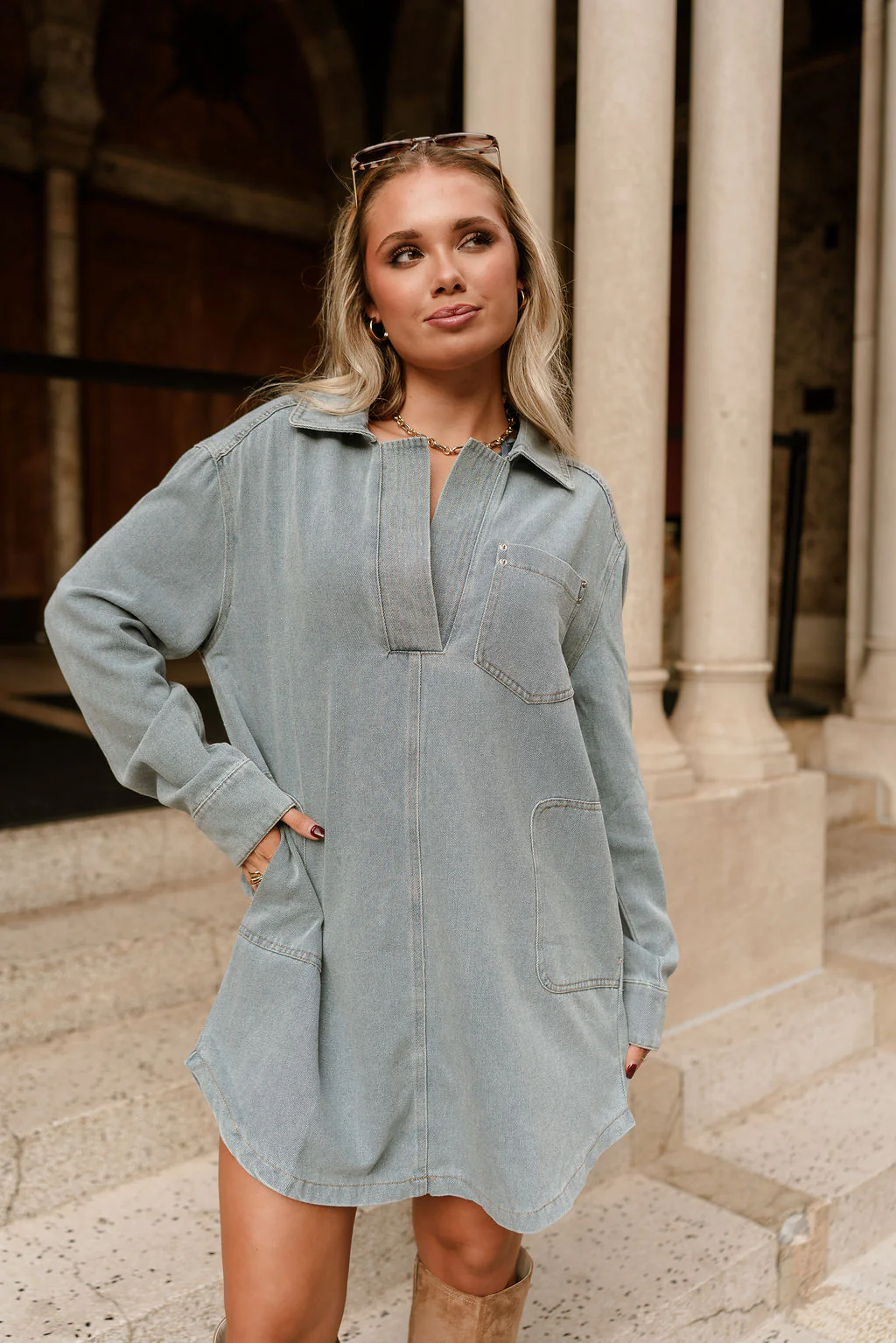 Channing Denim Long Sleeve Mini Dress - Image 5