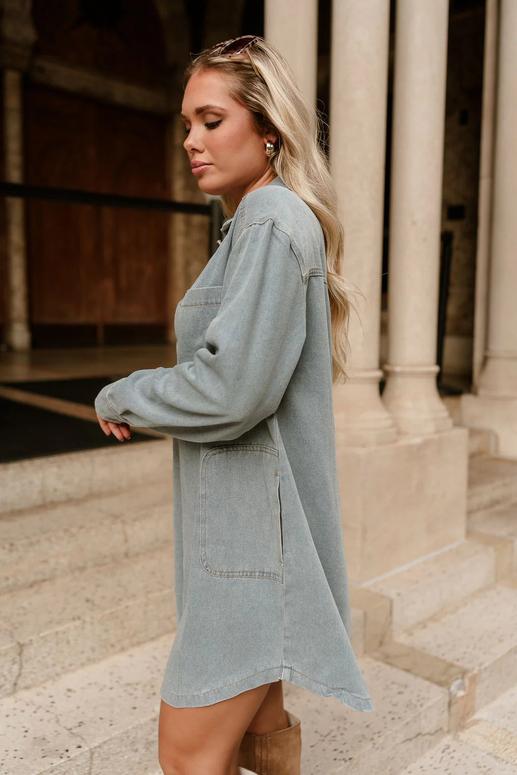 Channing Denim Long Sleeve Mini Dress - Image 7