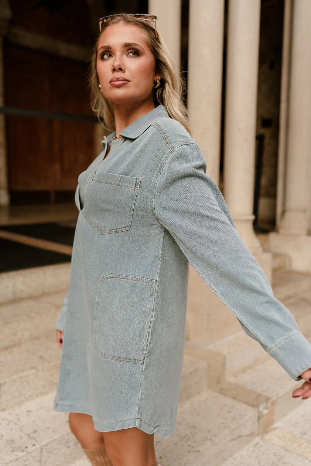 Channing Denim Long Sleeve Mini Dress - Image 8