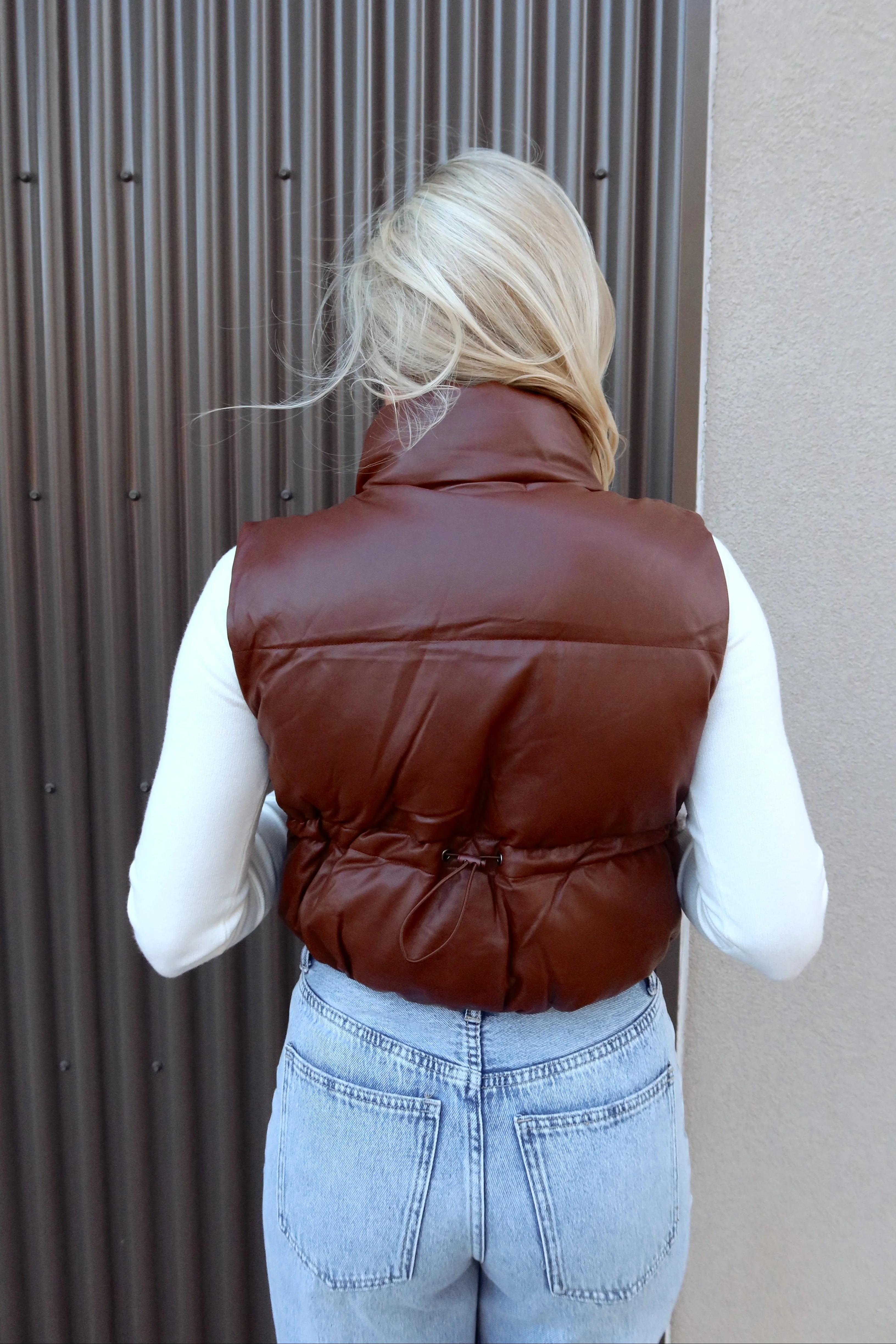 Chantel Brown Faux-Leather Puffer Vest - Image 6