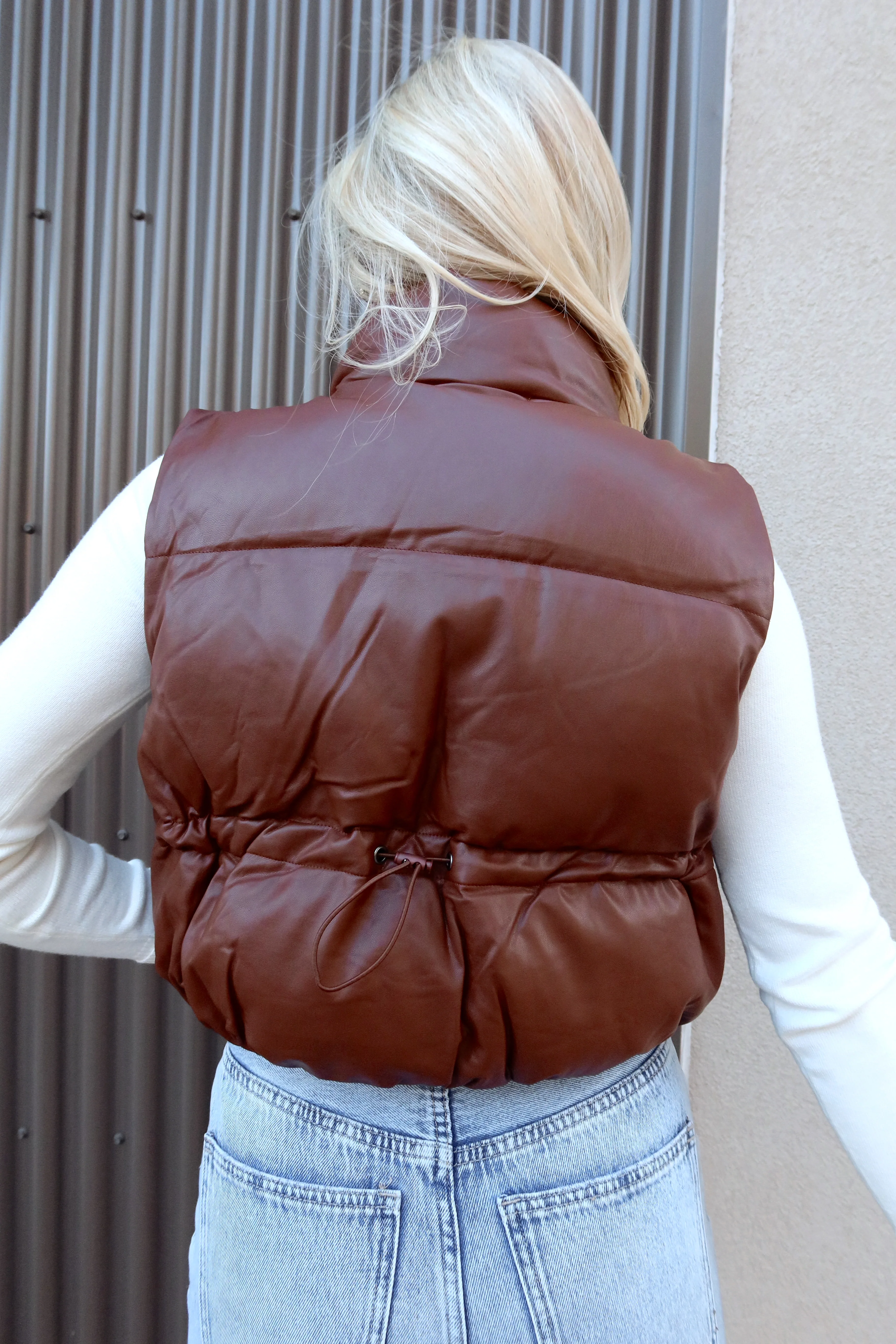 Chantel Brown Faux-Leather Puffer Vest - Image 7