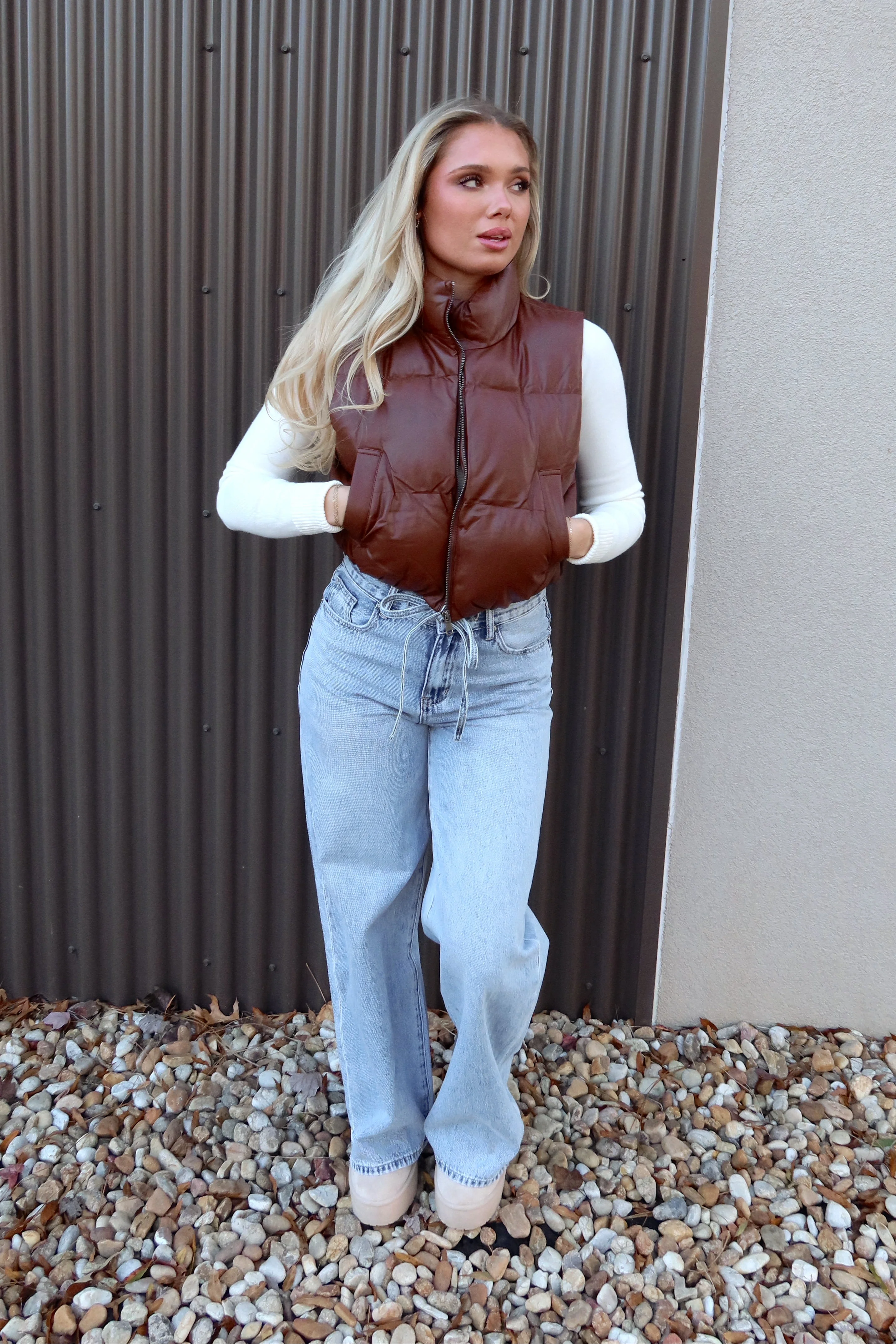 Chantel Brown Faux-Leather Puffer Vest - Image 8