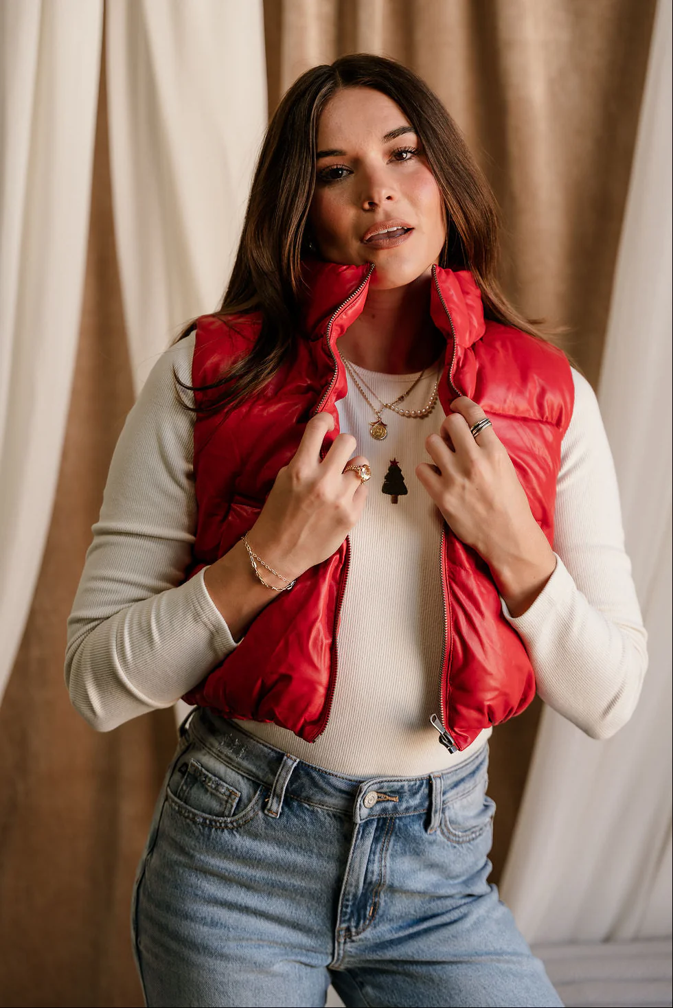 Chantel Red Faux-Leather Puffer Vest - Image 10