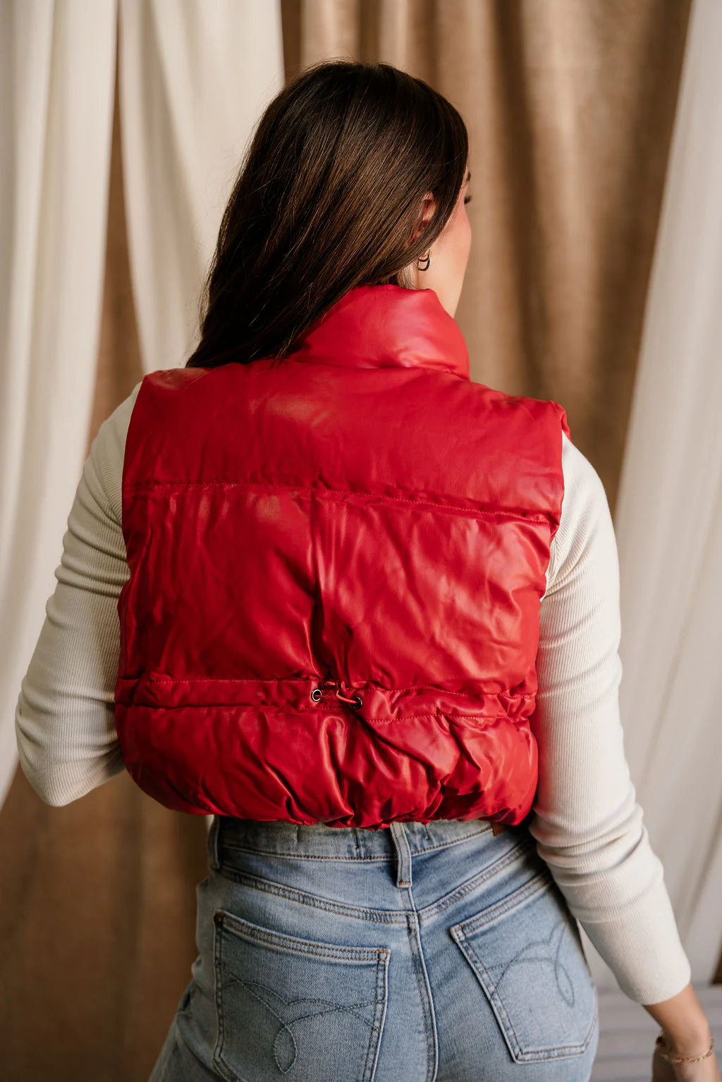 Chantel Red Faux-Leather Puffer Vest - Image 13