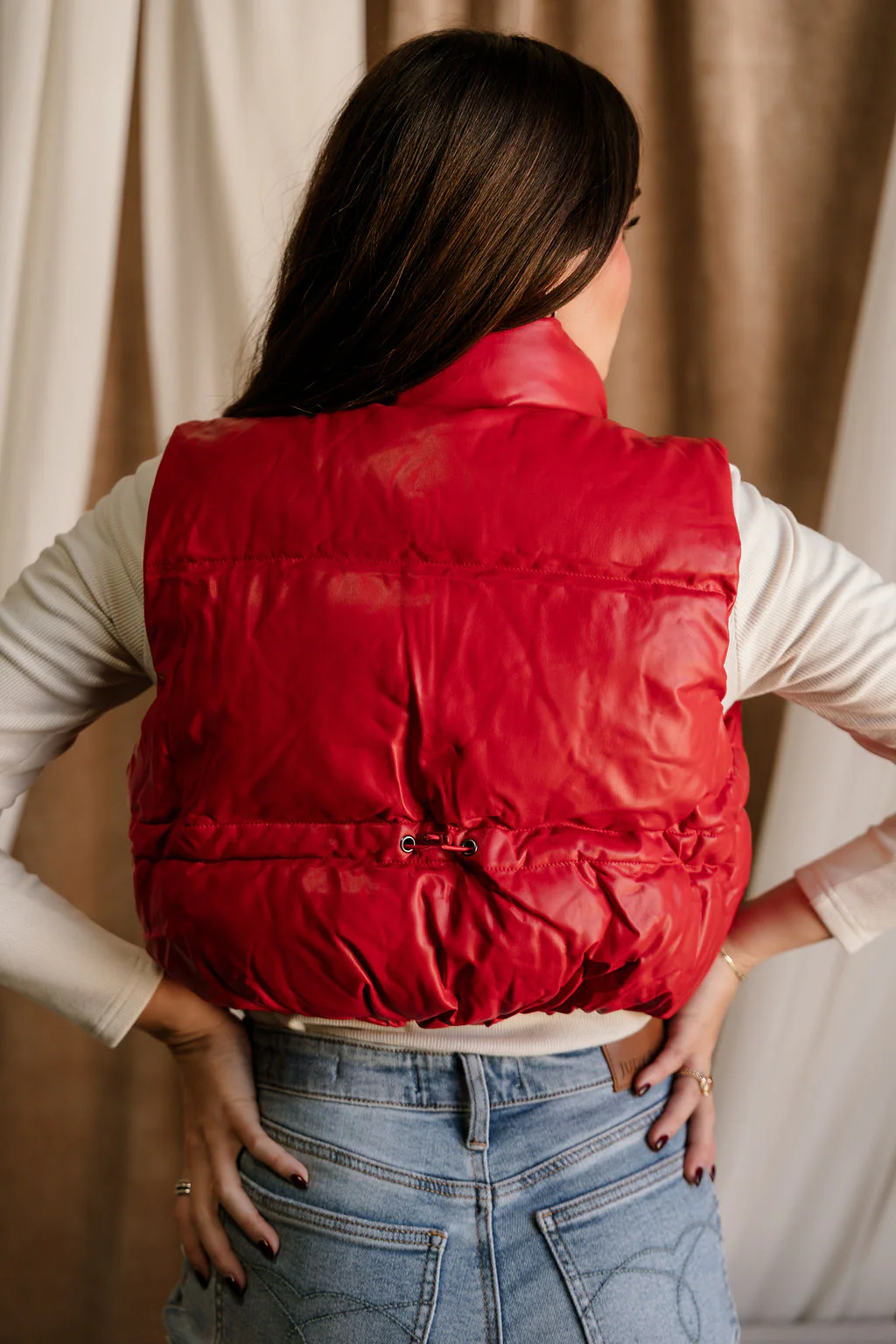 Chantel Red Faux-Leather Puffer Vest - Image 14