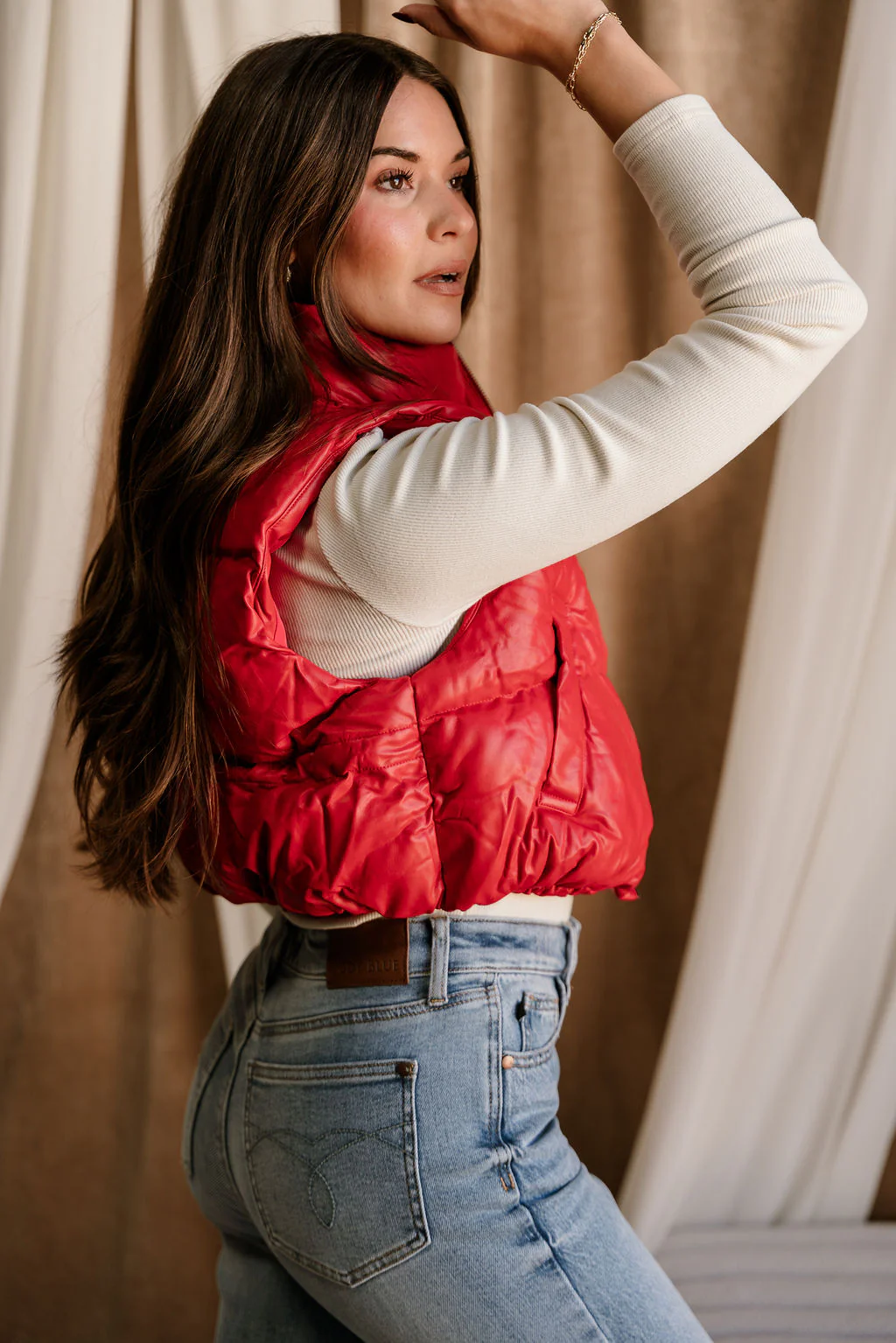 Chantel Red Faux-Leather Puffer Vest - Image 5