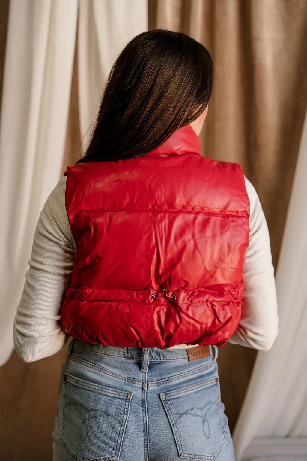 Chantel Red Faux-Leather Puffer Vest - Image 6