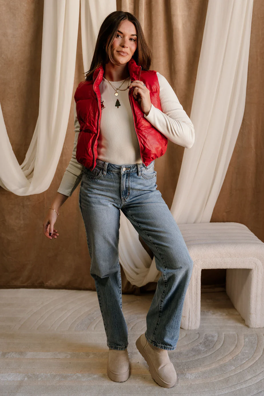 Chantel Red Faux-Leather Puffer Vest - Image 7