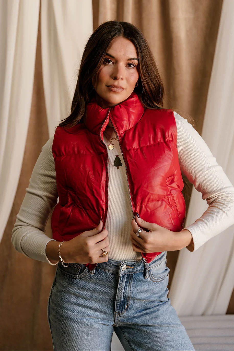Chantel Red Faux-Leather Puffer Vest - Image 8