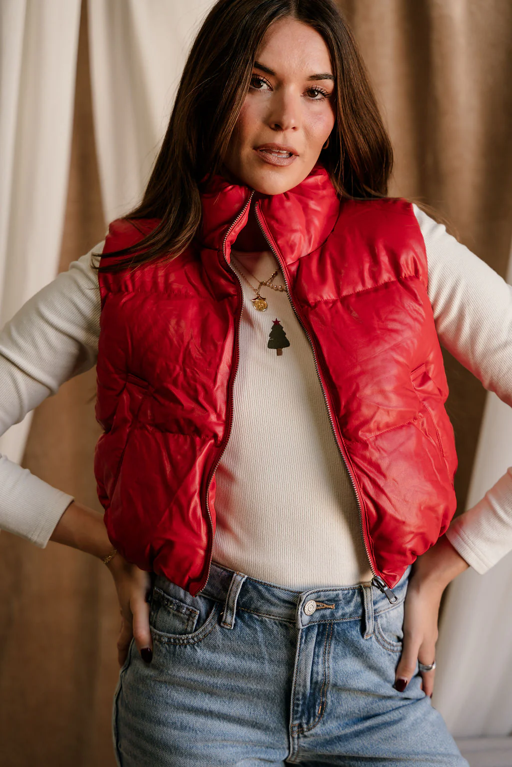 Chantel Red Faux-Leather Puffer Vest - Image 9