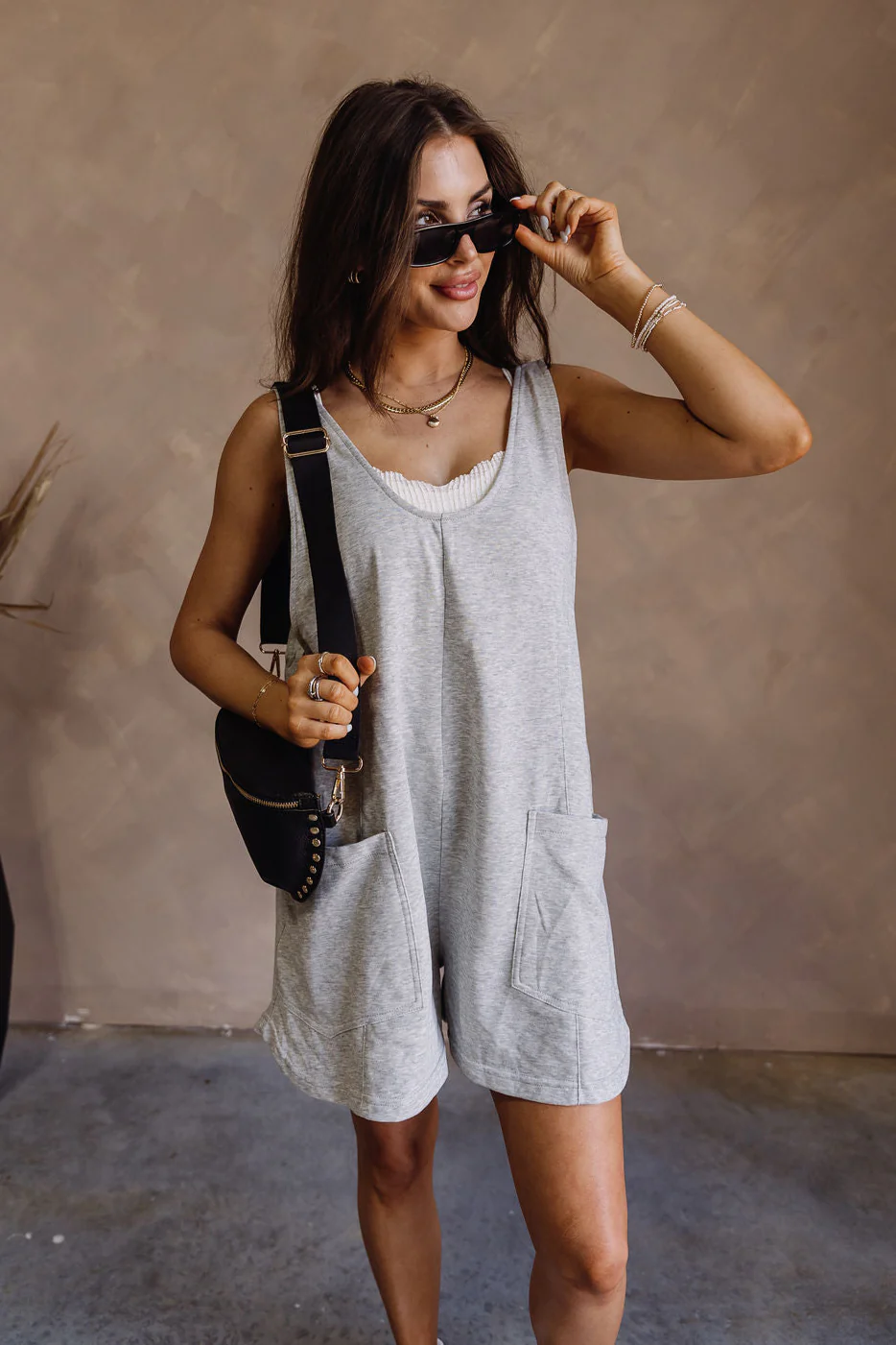 Charlee Heather Grey Sleeveless Romper