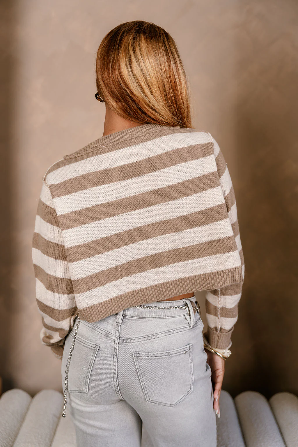Charlee Taupe & Cream Stripe Sweater - Image 4