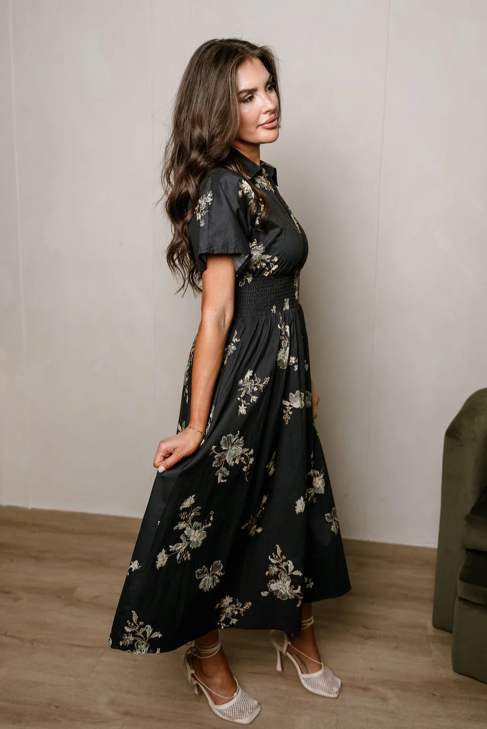 Charleigh Black Multi Floral Zip-Up Midi Dress - Image 2