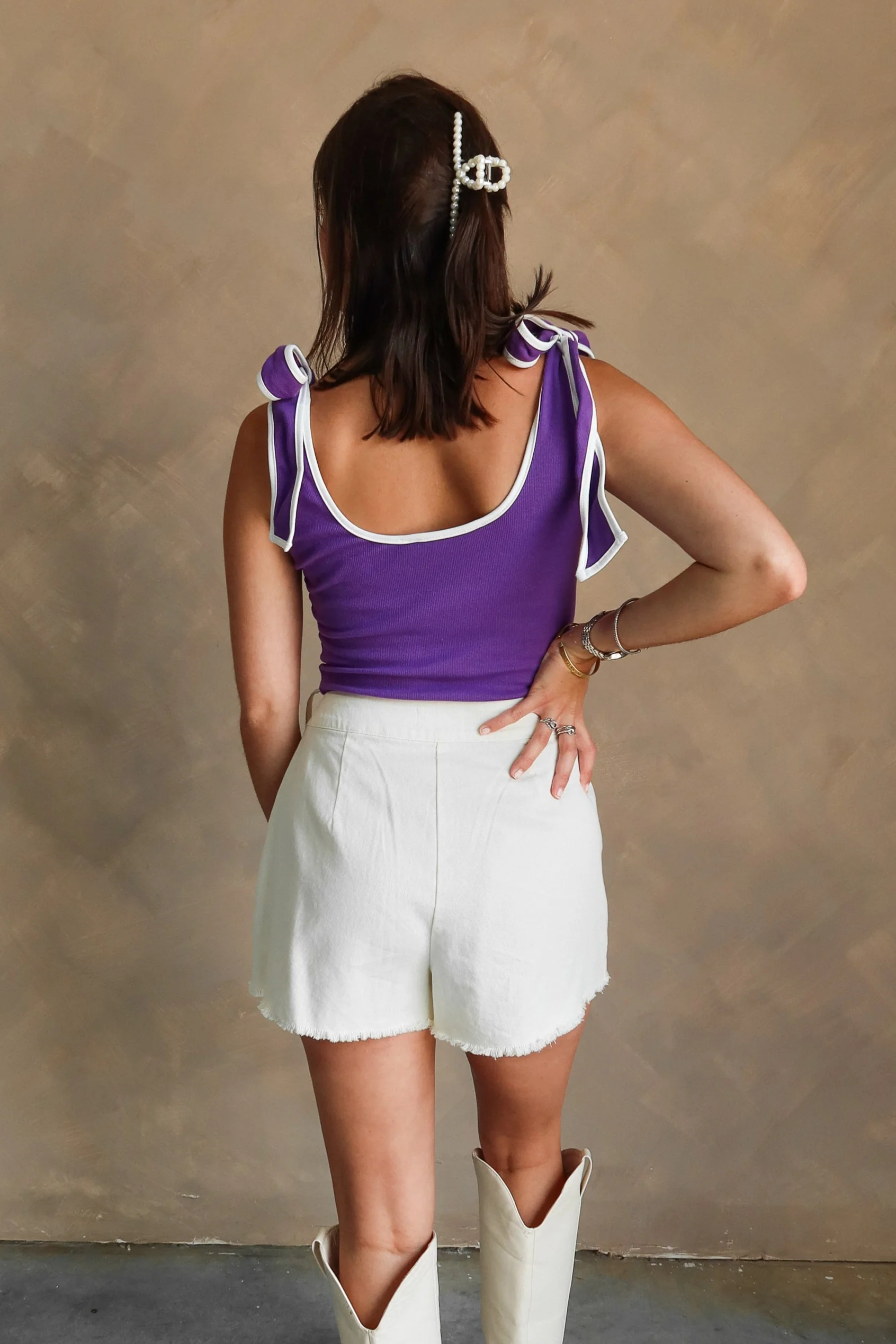 Charleigh Purple & White Tie Strap Bodysuit - Image 4